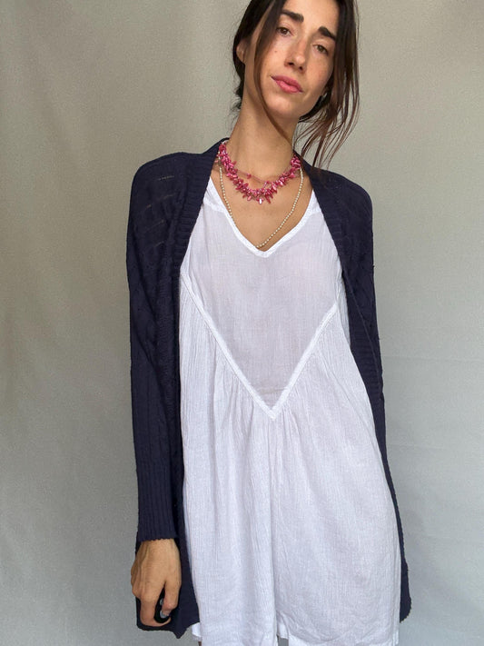 Massimo Dutti dark knit cardigan, viscose blend feel, open front, Italian yarn cable knit pattern, casual chic, US M, versatile layering