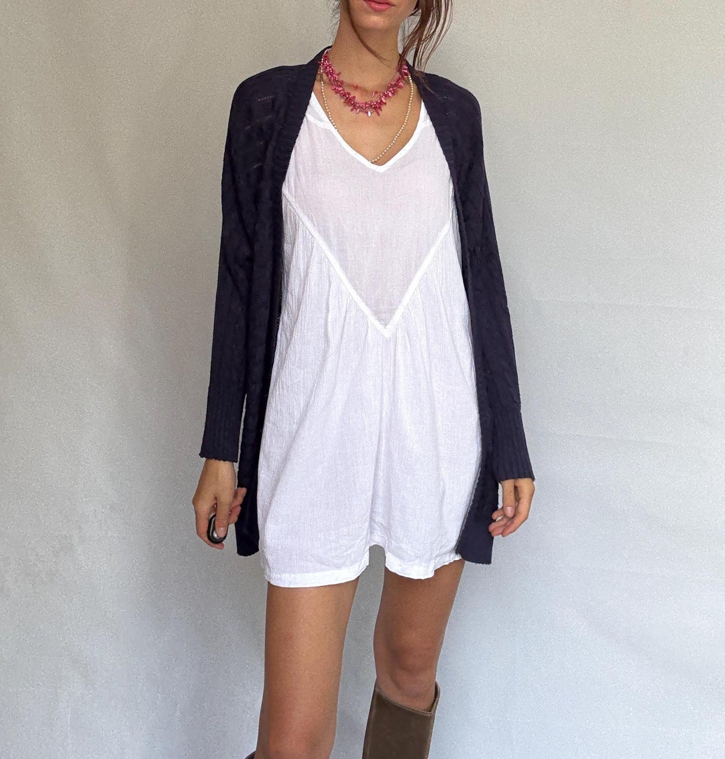 Massimo Dutti dark knit cardigan, viscose blend feel, open front, Italian yarn cable knit pattern, casual chic, US M, versatile layering