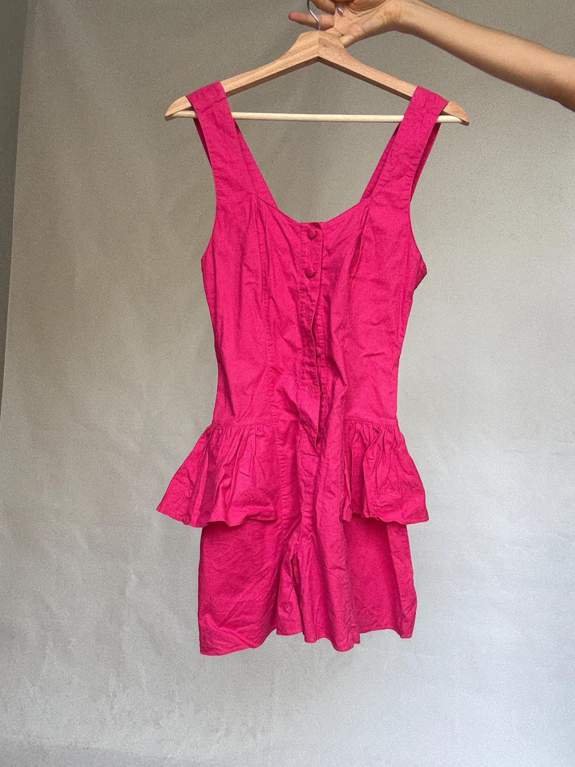 Vintage vibrant pink cotton jumpsuit – rare 80s/90s design – size M (fits S)