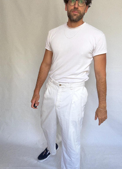Burberry Cotton High-Waist White Pants — back view