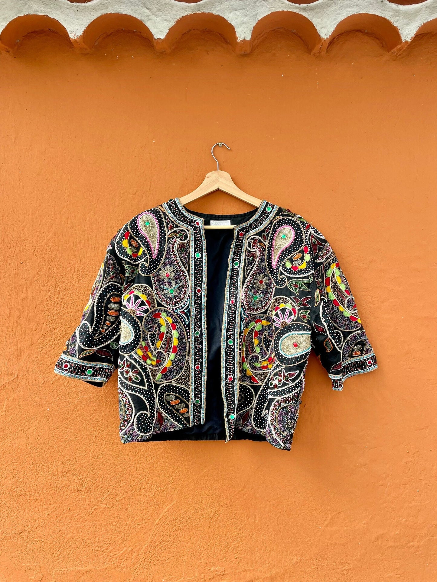 Silk beaded bohemian jacket, Sevilla embellished evening coat, One of a kind vintage piece, Sparkling eyecatcher outfit, Boho summer wear