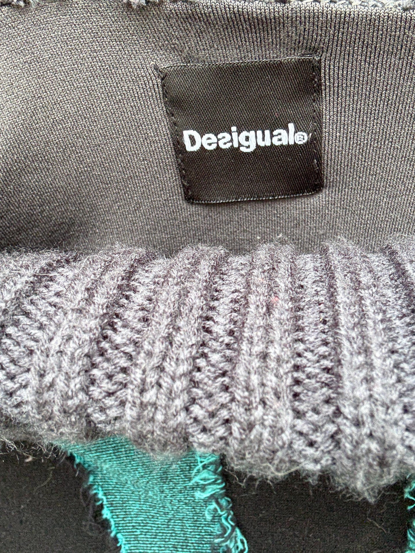 Desigual multicolor turtleneck sweater, cotton feel, relaxed fit, patchwork design, eclectic style, indie, sleaze, US M, artful streetwear