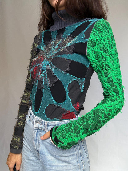Multicolor Patchwork Turtleneck Sweater