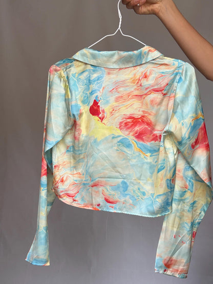 Multicolored Cropped Button-Up Shirt — additional view 10