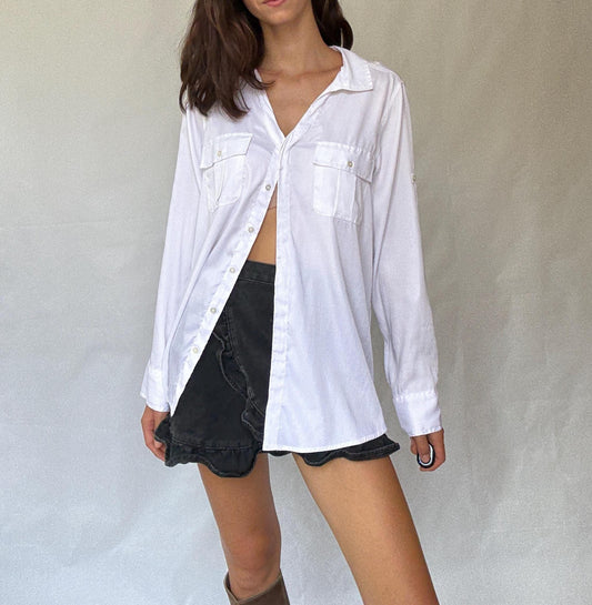 Calvin Klein Jeans white button-up shirt M | shiny front jersey back | Men long sleeve designer clothing