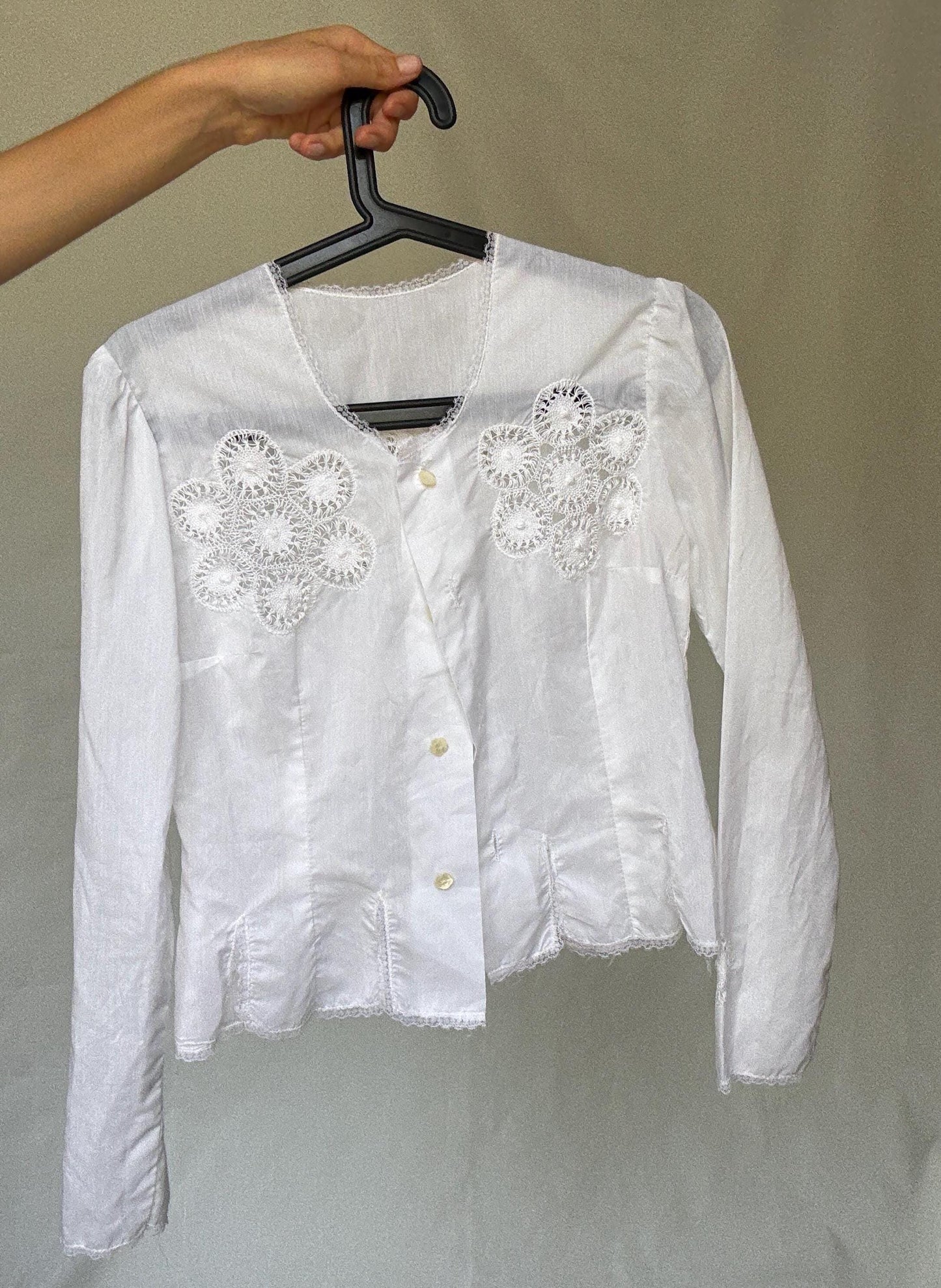 Vintage Canary Islands white handmade crochet embroidered blouse | rare Spanish folklore top | cottagecore romantic history piece, Size XS