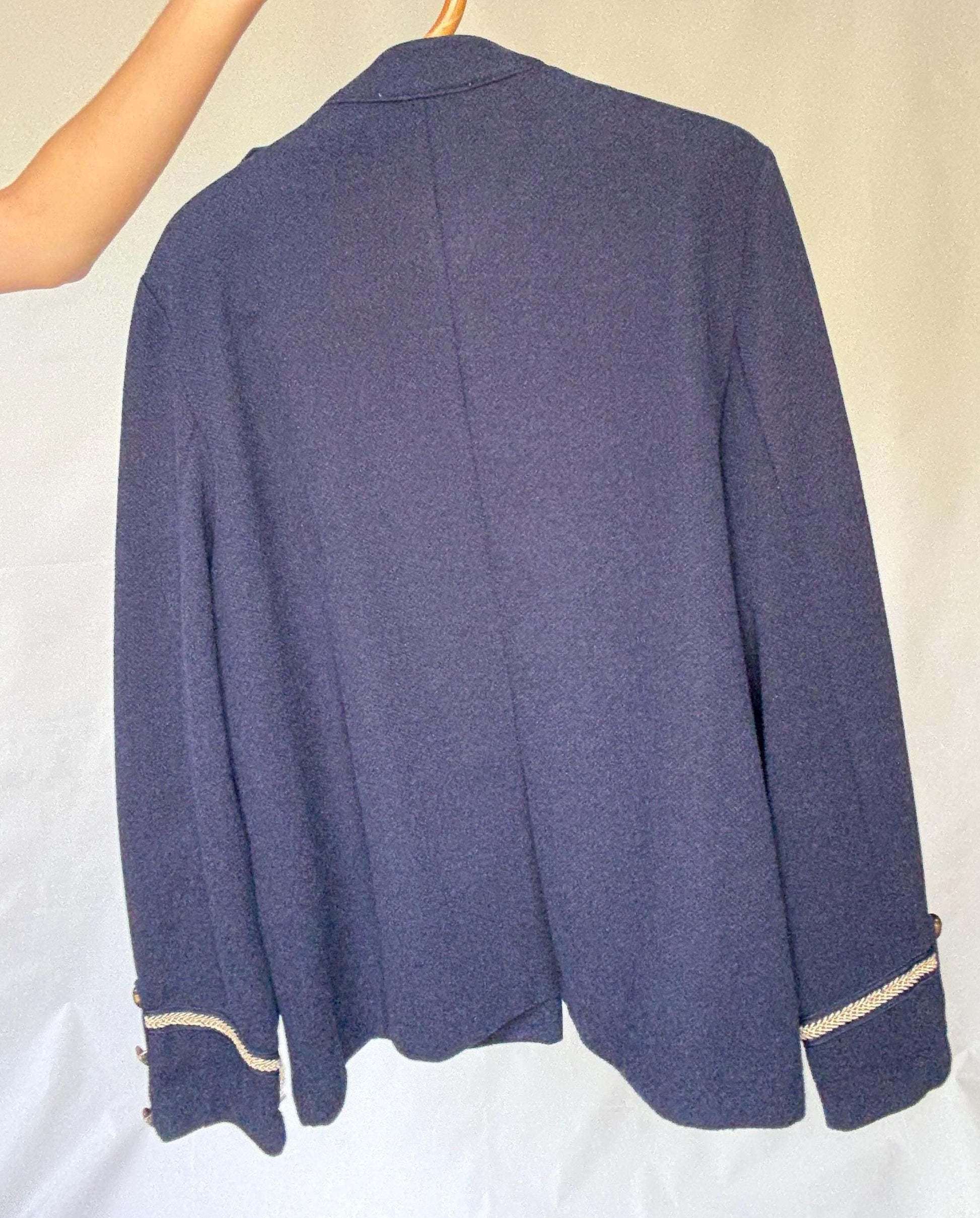 Cortefiel navy military style blazer with gold braid buttons and epaulettes, statement structured piece – dark academia US XL-XXL