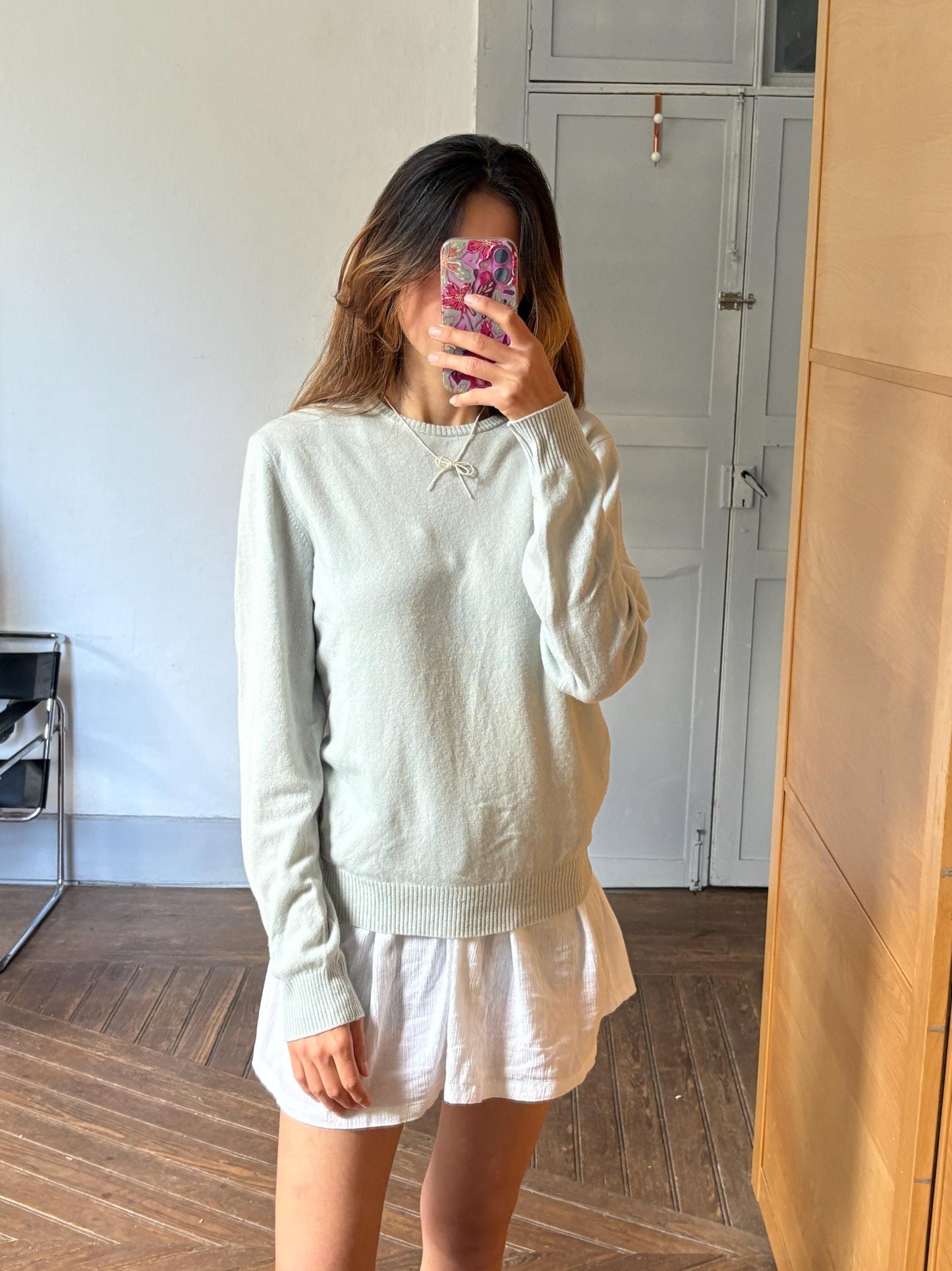 Vintage Sisley Wool Jumper – Pure New Wool – Made in Italy – Soft Sage Green Knit – Size M