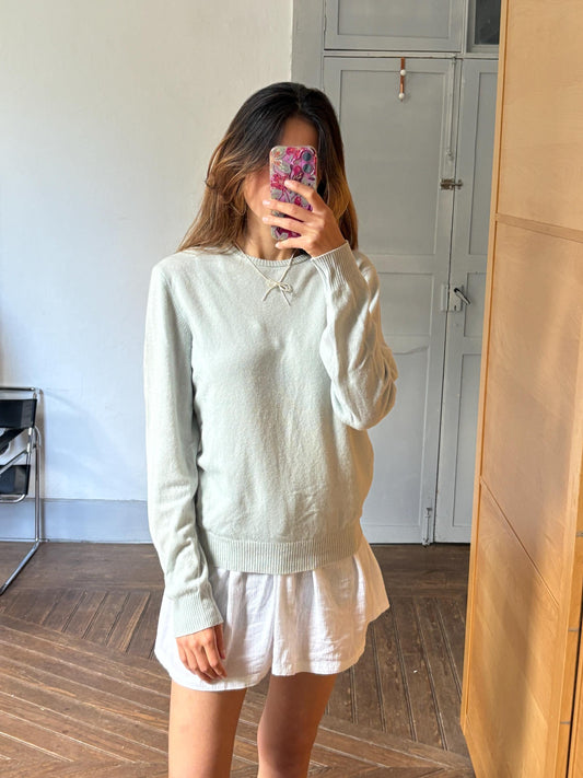 Vintage Sisley Wool Jumper – Pure New Wool – Made in Italy – Soft Sage Green Knit – Size M