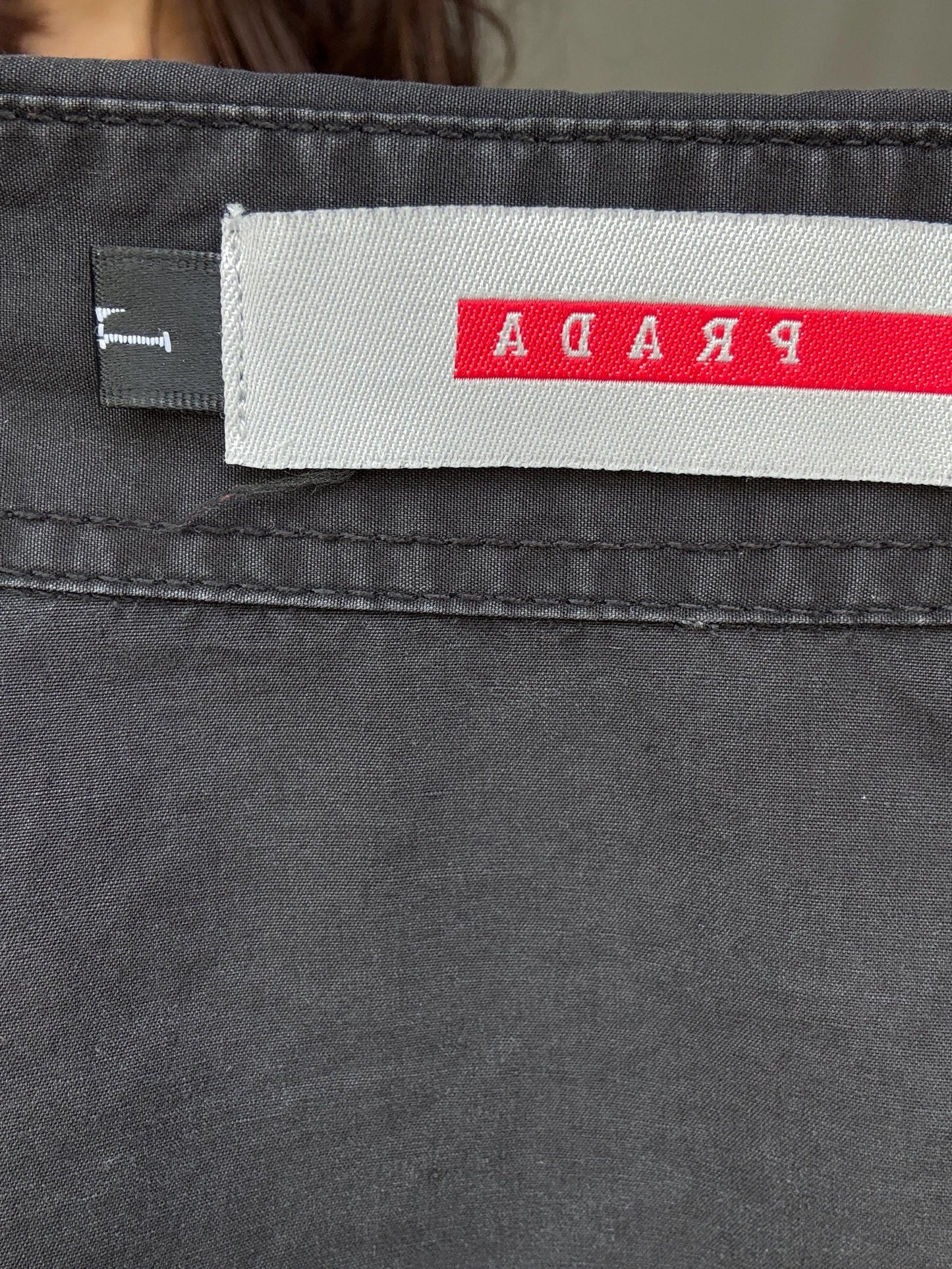 Vintage Prada black short sleeve shirt L | 100% cotton logo trim blouse, Y2K runway style, unisex streetwear luxury top