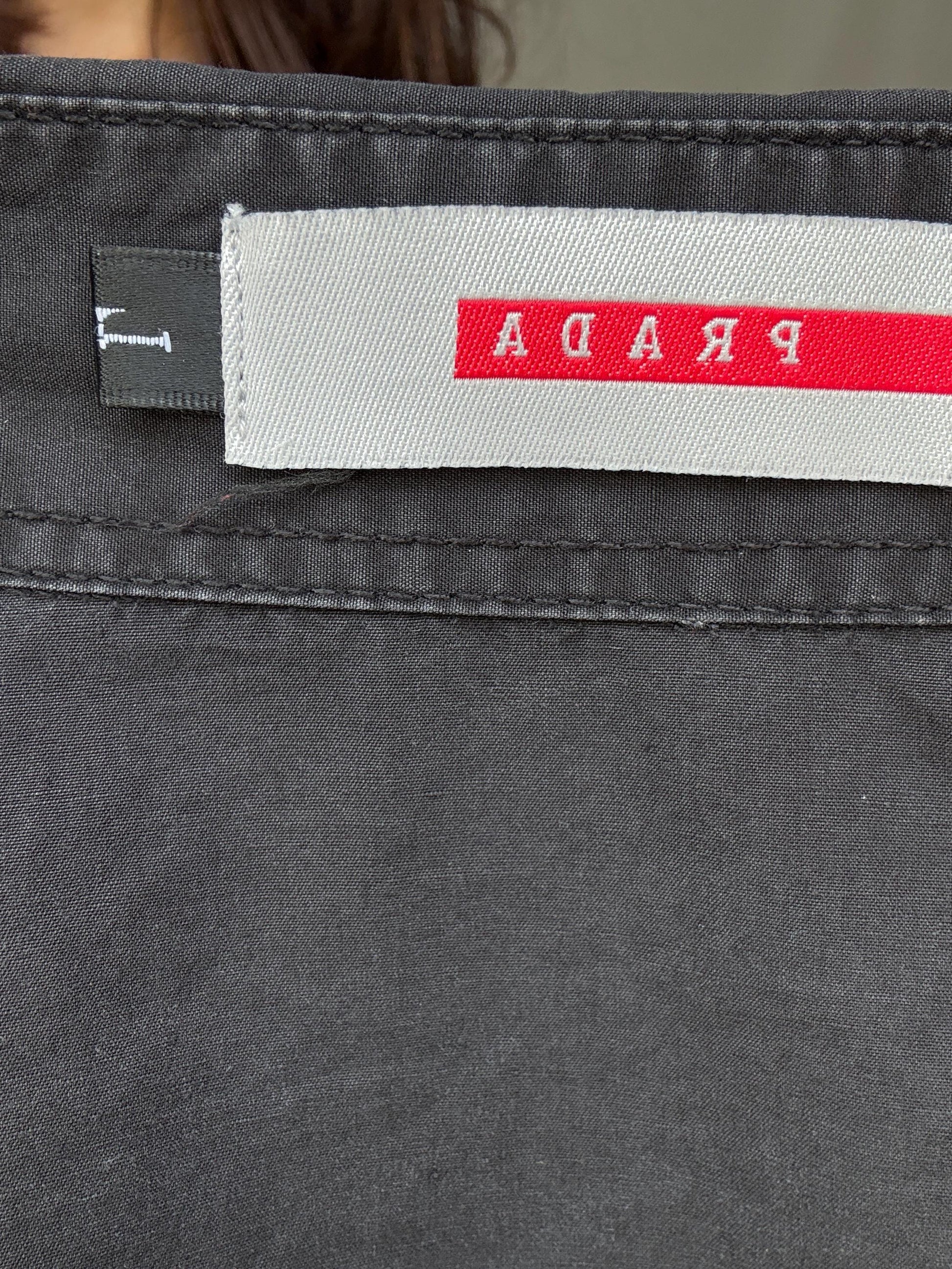 Vintage Prada black short sleeve shirt L | 100% cotton logo trim blouse, Y2K runway style, unisex streetwear luxury top