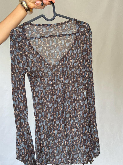 Sheer Brown Paisley Floral Blouse — additional view 9