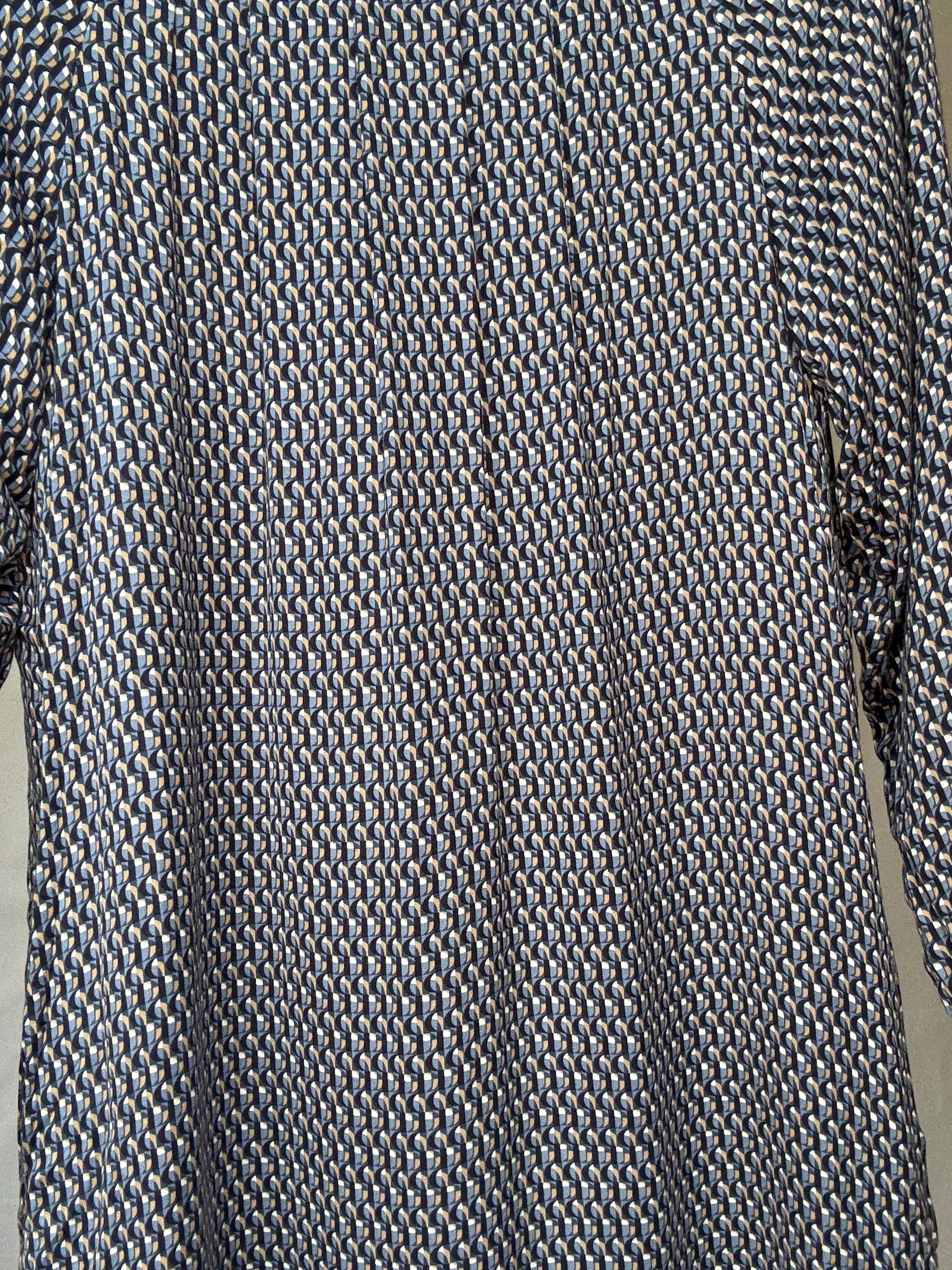 Purificación García geometric print midi dress – navy, cream, gold, size 44, SIZE L - XL