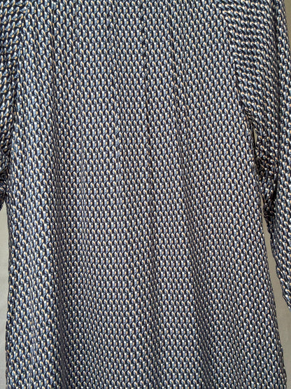Purificación García geometric print midi dress – navy, cream, gold, size 44, SIZE L - XL