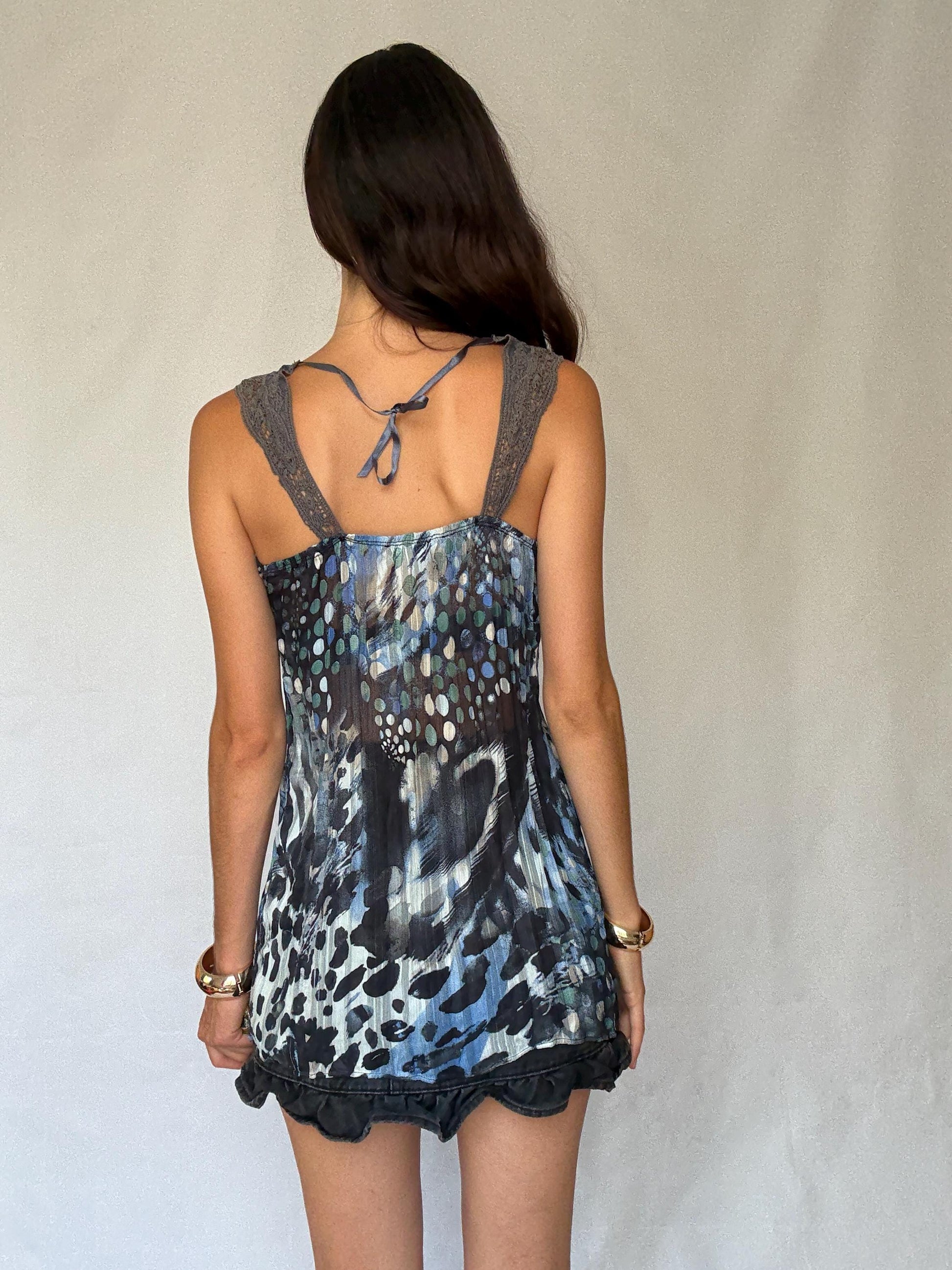 Vintage Sheer Cotton Button-Up Shirt – 70s Geometric Print Blouse, classic relaxed fit, breathable casual top, Size S