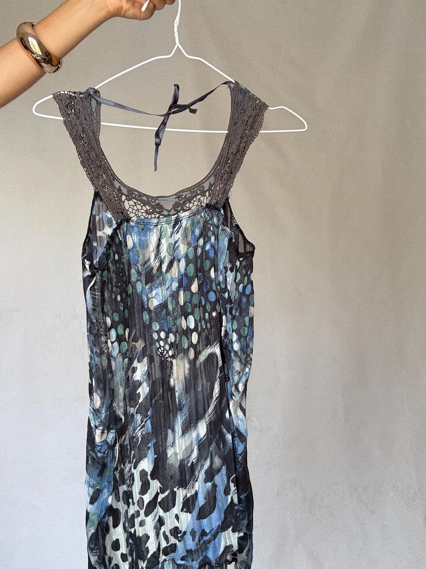 Vintage Sheer Cotton Button-Up Shirt – 70s Geometric Print Blouse, classic relaxed fit, breathable casual top, Size S