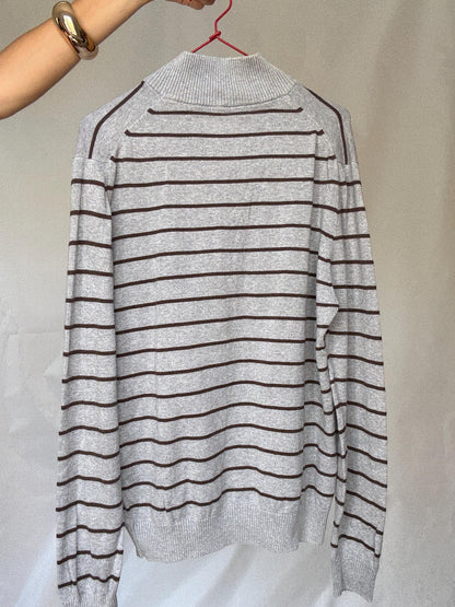 Grey And Brown Striped Cotton Pullover — additional view 10