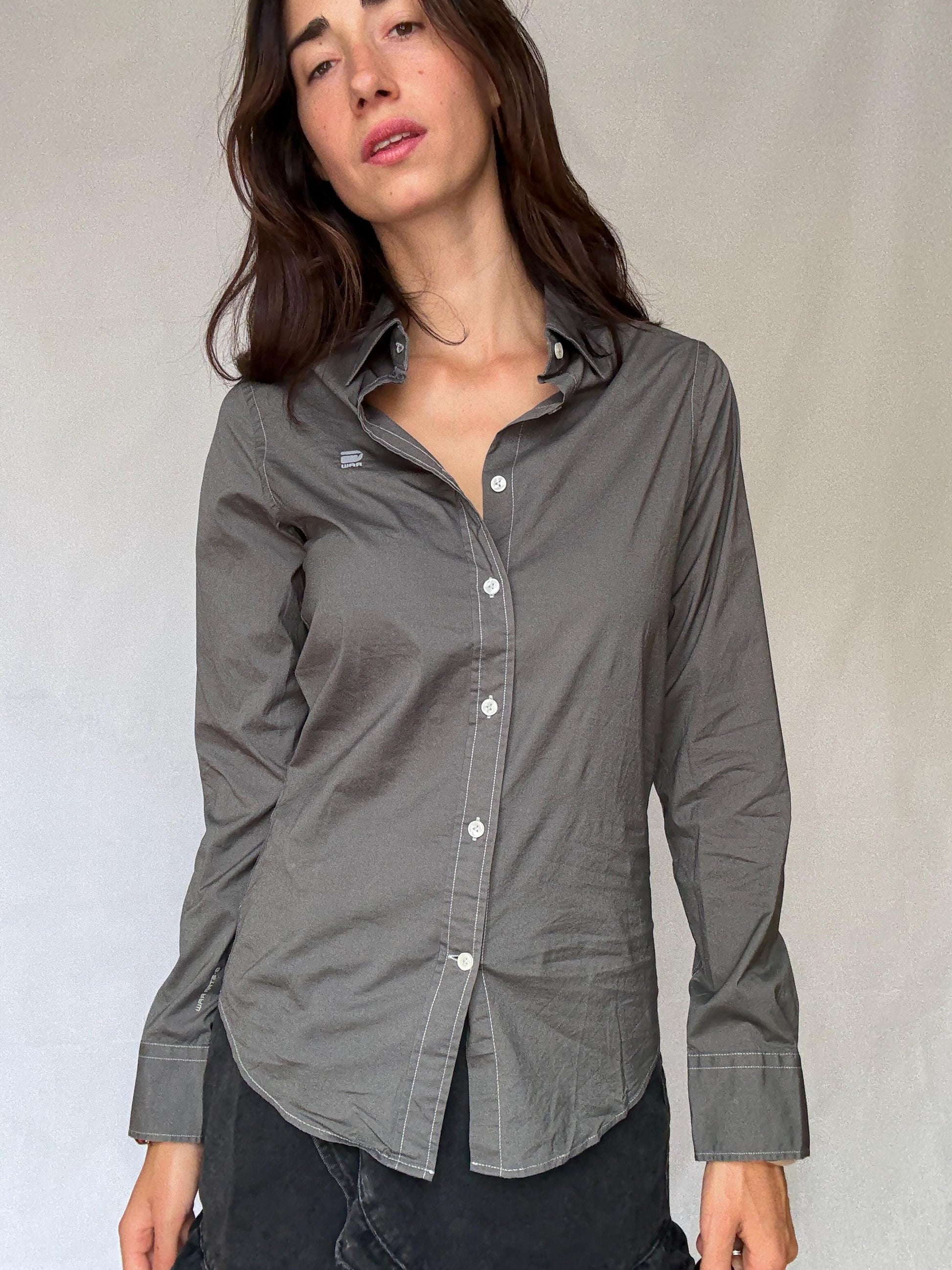Men's G-Star Raw grey button-up shirt – unisex fit oxford shirt, Dutch designer clothing, European fashion find, Size S