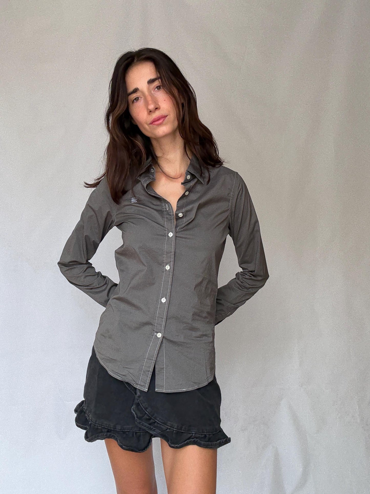 Men's G-Star Raw grey button-up shirt – unisex fit oxford shirt, Dutch designer clothing, European fashion find, Size S