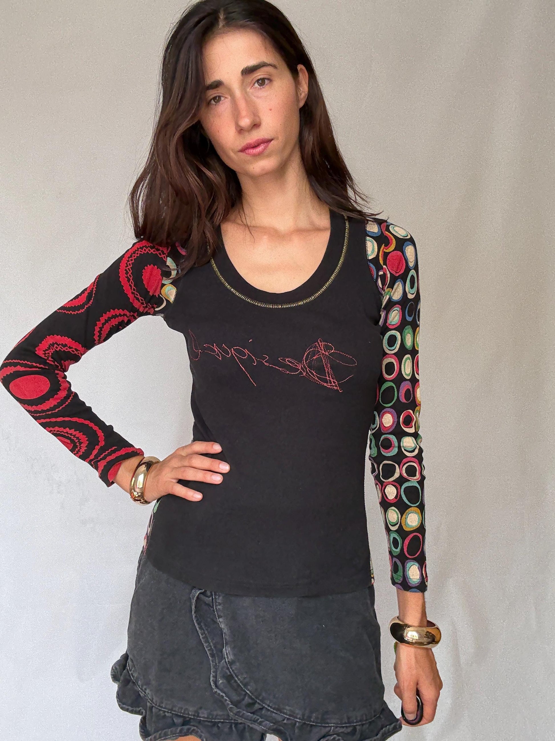 Vibrant Desigual Blouse in Cotton with Colorful Patterns – Y2K Style, Britney Spears style, Size M, 2000s style, gothic or goth style