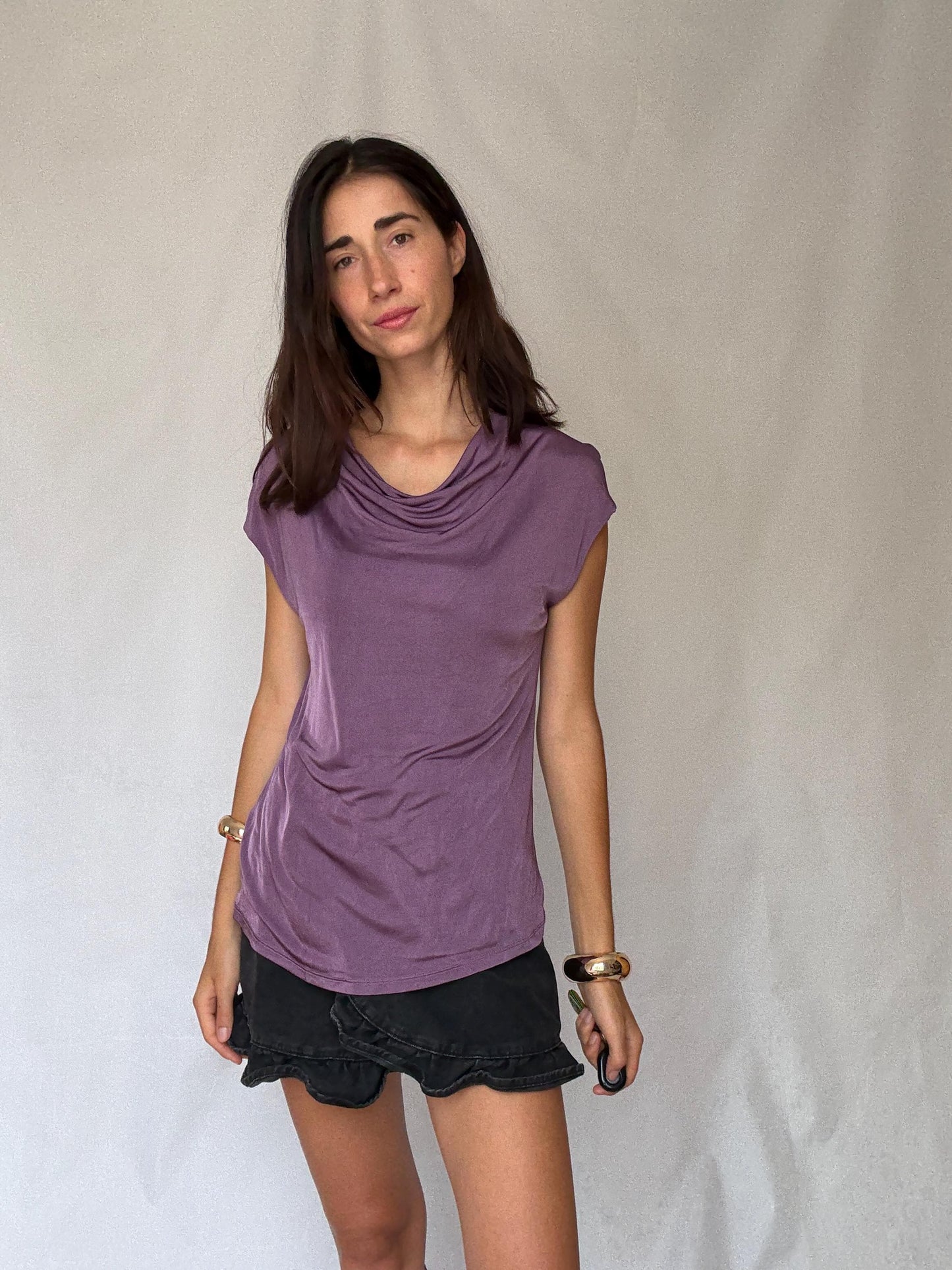 Elegant Massimo Dutti Stretchy Viscose Blouse L Purple Y2K Style Britney Spears Inspired, preppy style, soft fabric, casual look