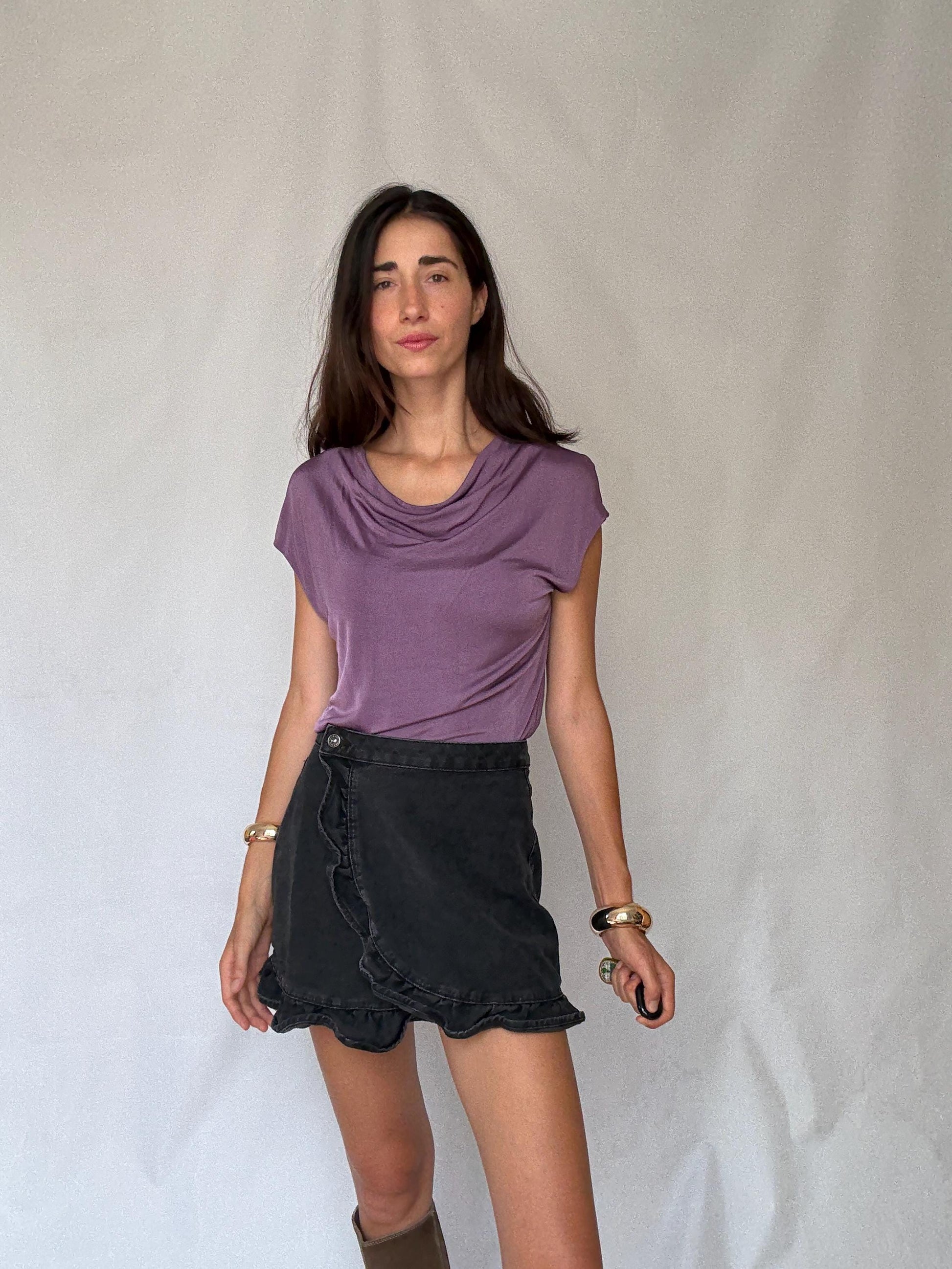 Elegant Massimo Dutti Stretchy Viscose Blouse L Purple Y2K Style Britney Spears Inspired, preppy style, soft fabric, casual look