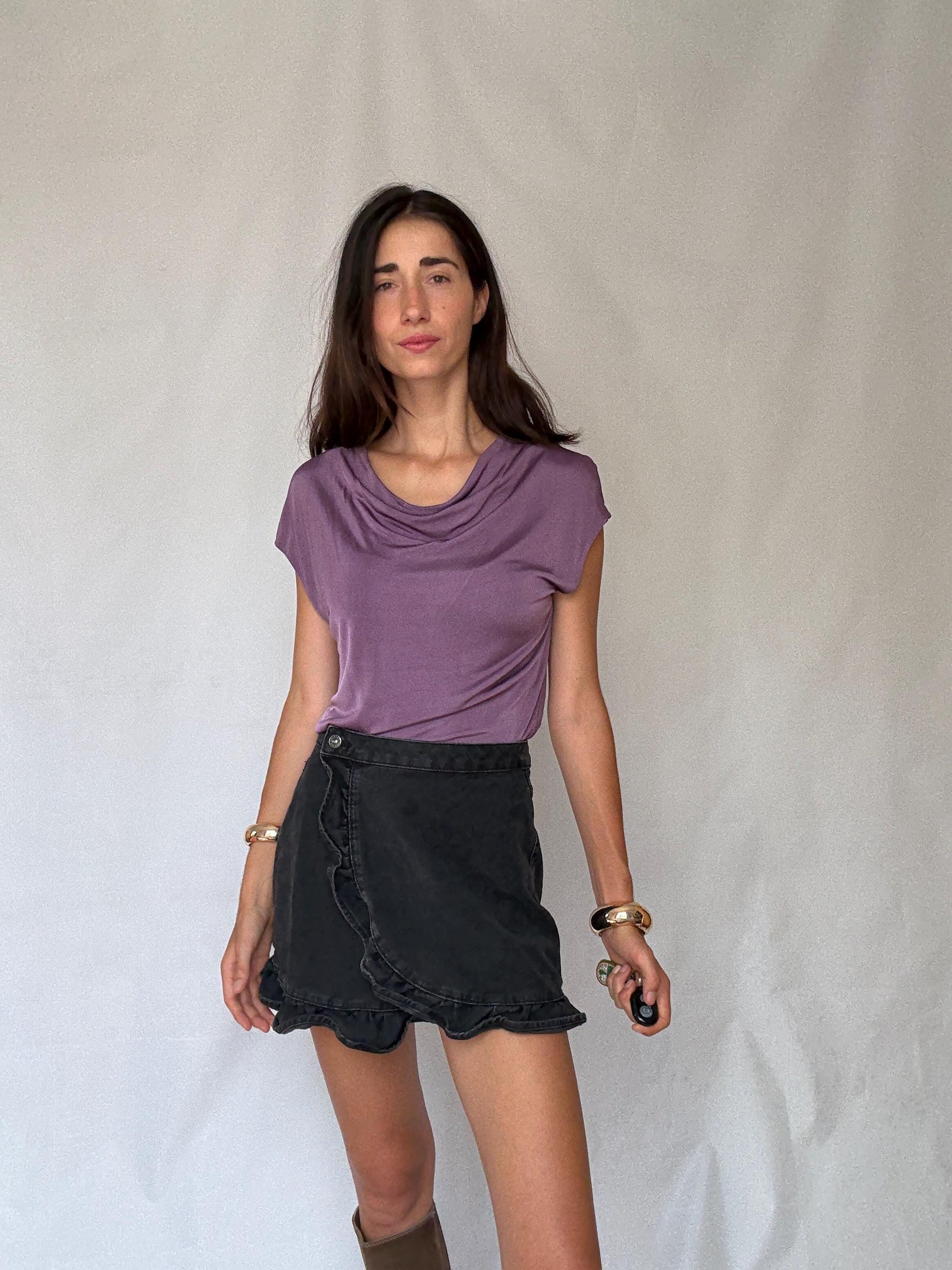 Elegant Massimo Dutti Stretchy Viscose Blouse L Purple Y2K Style Britney Spears Inspired, preppy style, soft fabric, casual look