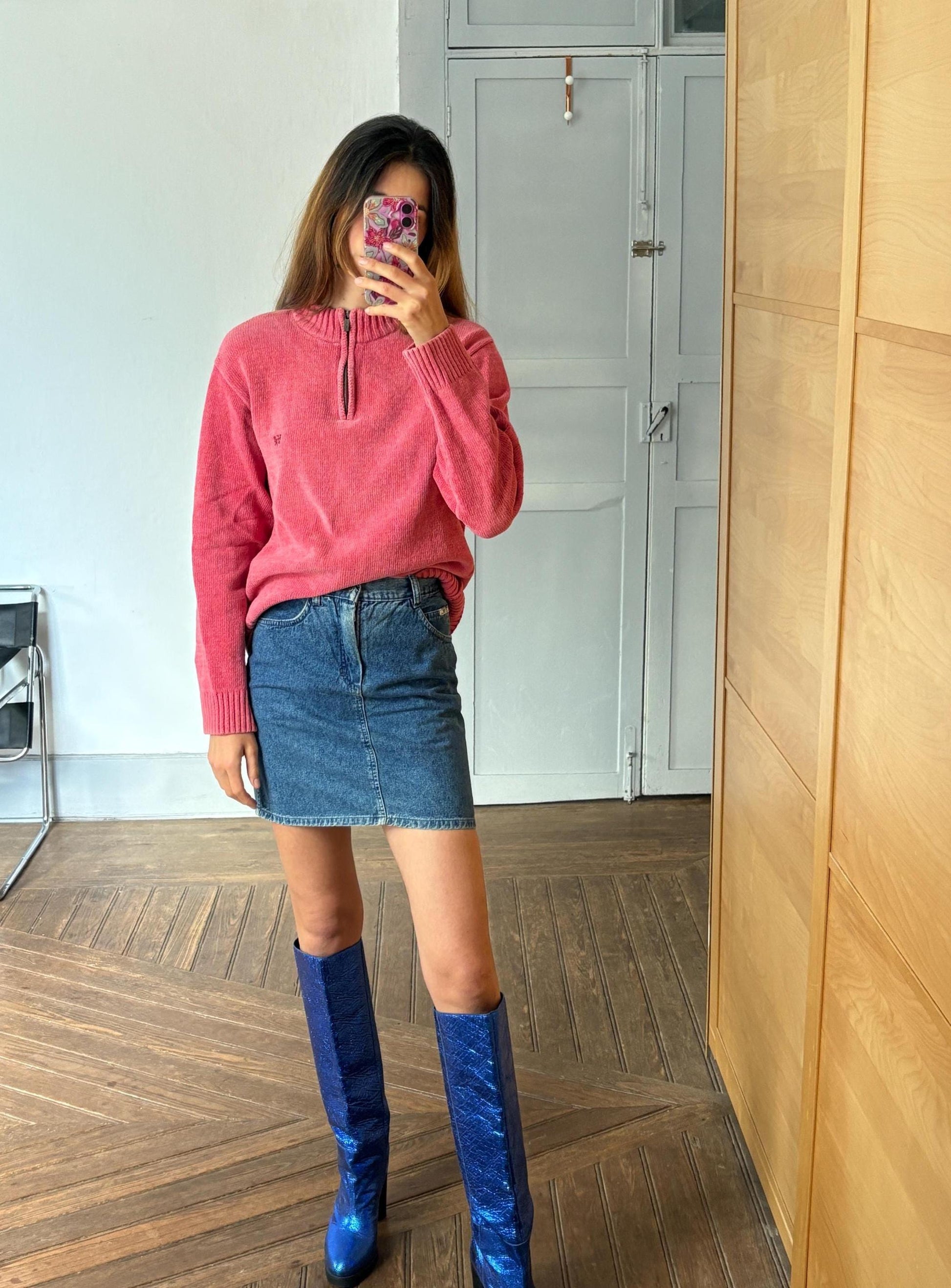 Vintage Denim Mini Skirt Made in Italy VIP Jeans Size 42 – Sexy & Stylish Y2K Aesthetic, Size S.