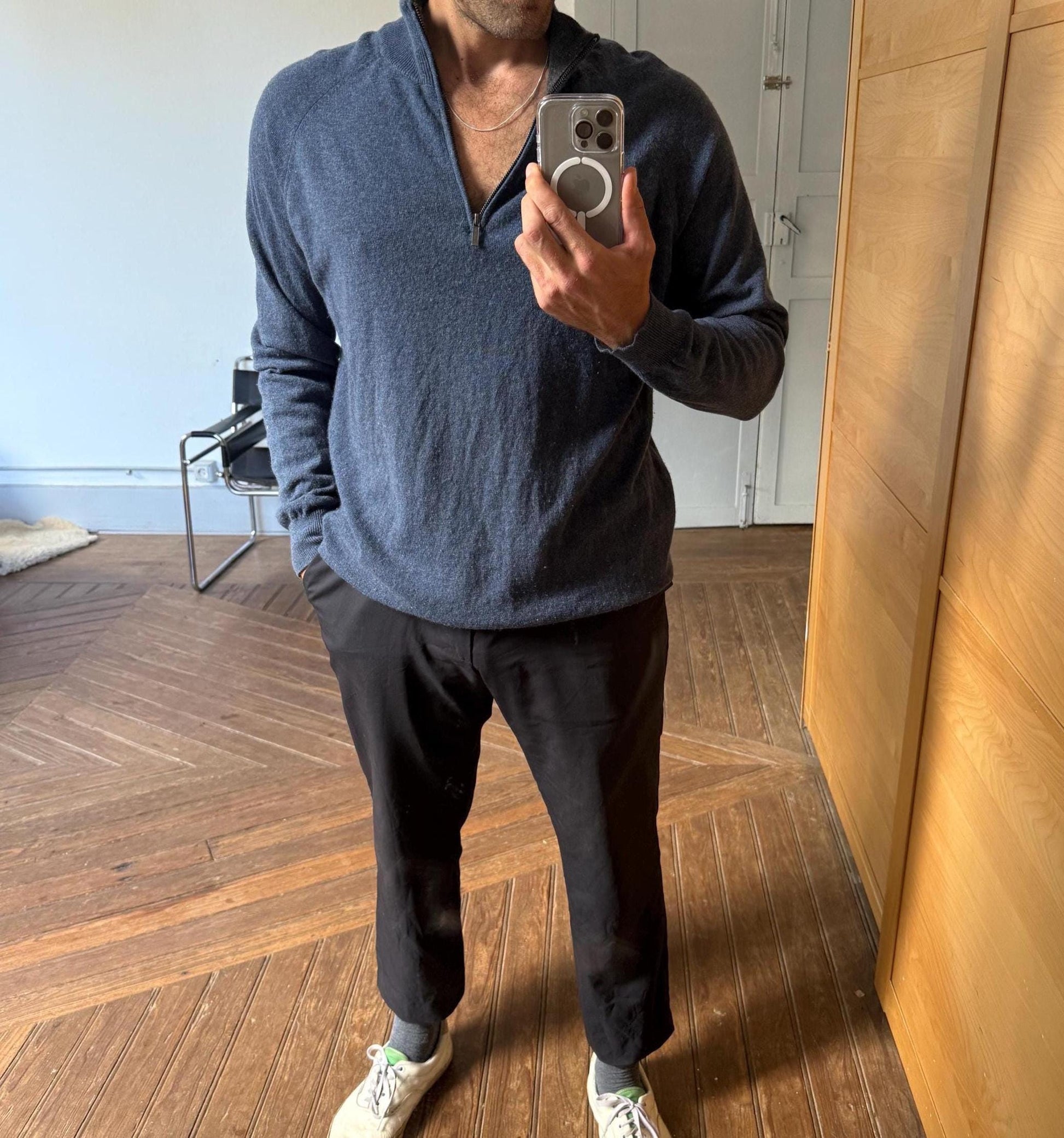 Vintage lambswool half-zip jumper, 100% lambswool soft knit mock neck pullover in blue, men’s sweater size 3XL - EU 62 - US XXL