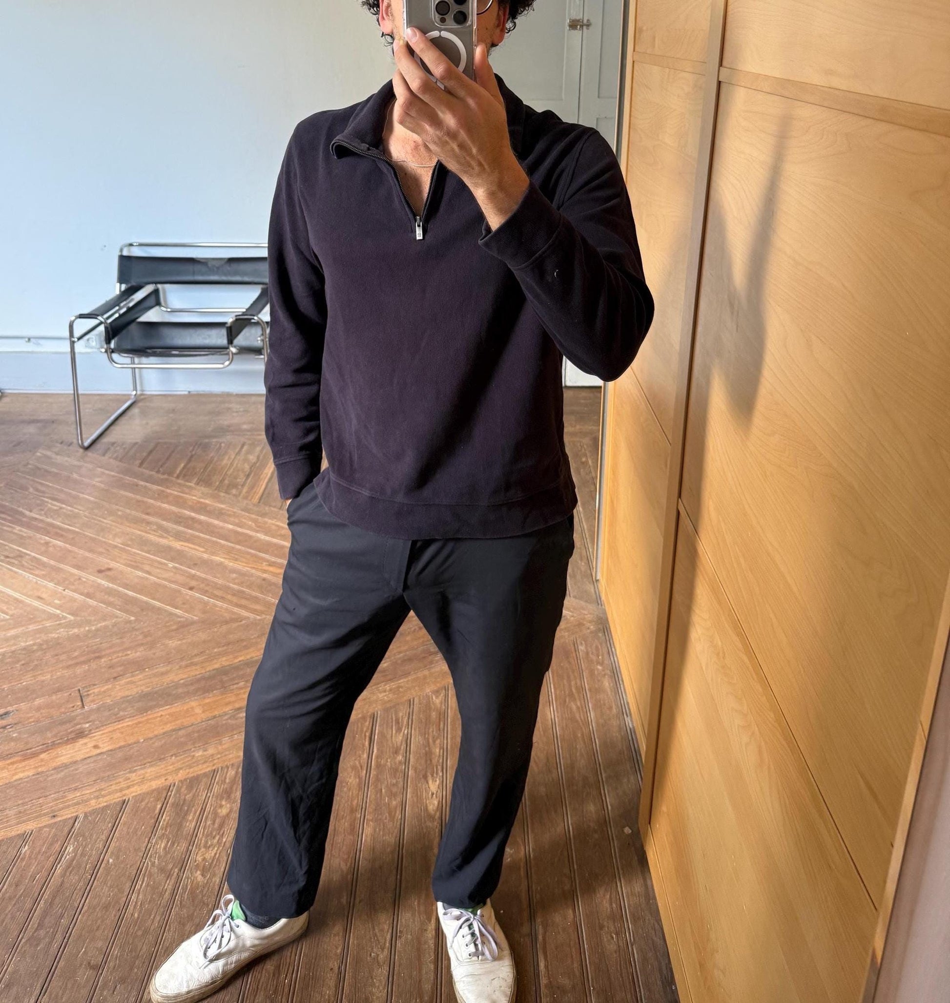 Vintage Massimo Dutti Men Jumper, 100% Cotton knitwear, Luxury dark blue Mockneck Minimalist sweater, Size L