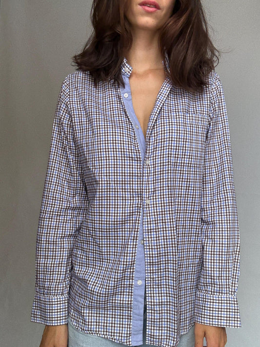 Massimo Dutti brown checkered shirt, cotton feel, relaxed fit, chest pocket, casual, US S, everyday wear