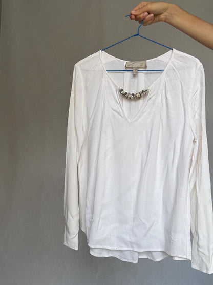 White Blouse With Beaded Neckline Detail — additional view 8