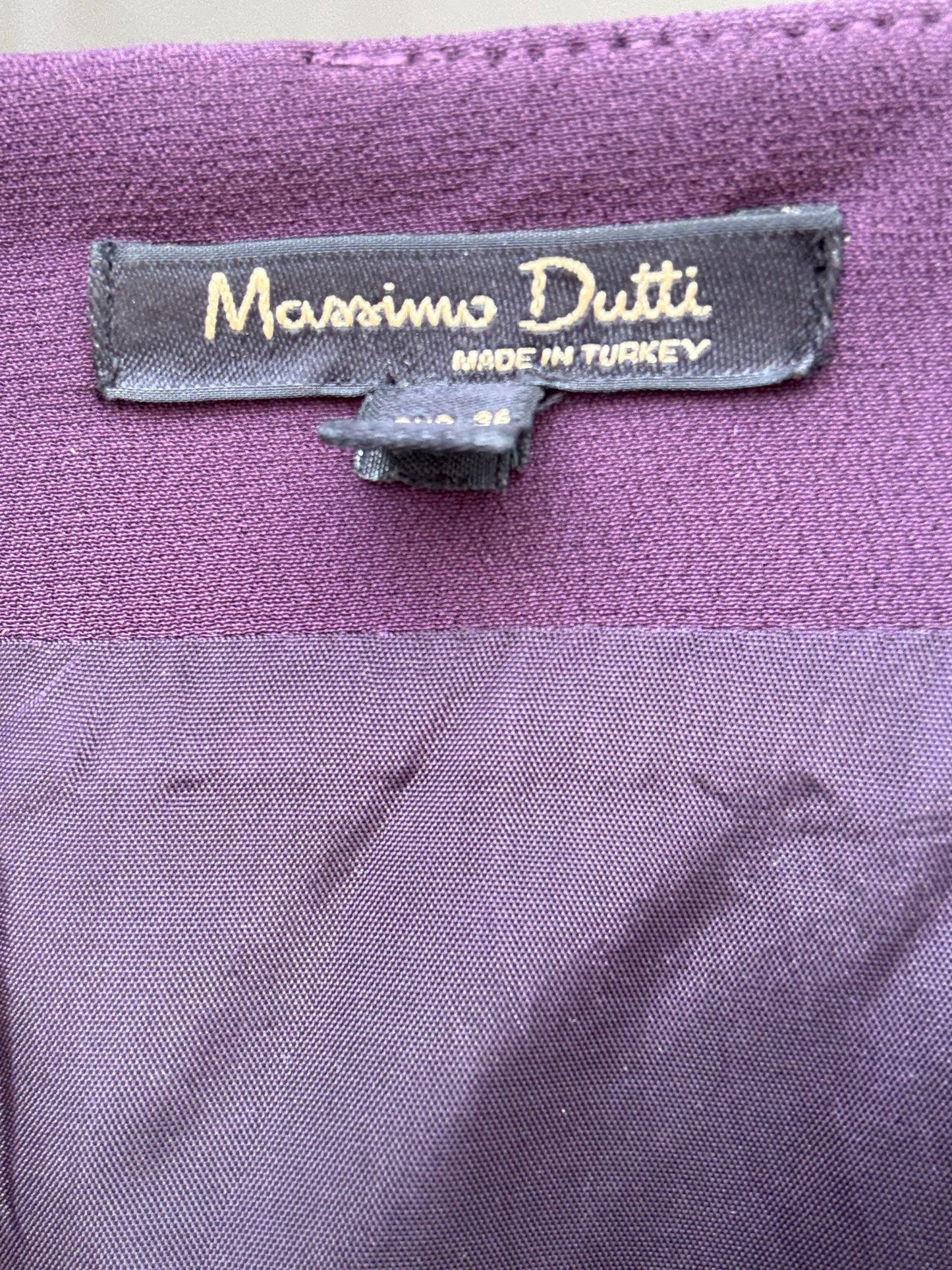 Massimo Dutti purple formal dress, viscose, fitted with back zipper, matching belt, elegant evening wear, US S, formal occasion