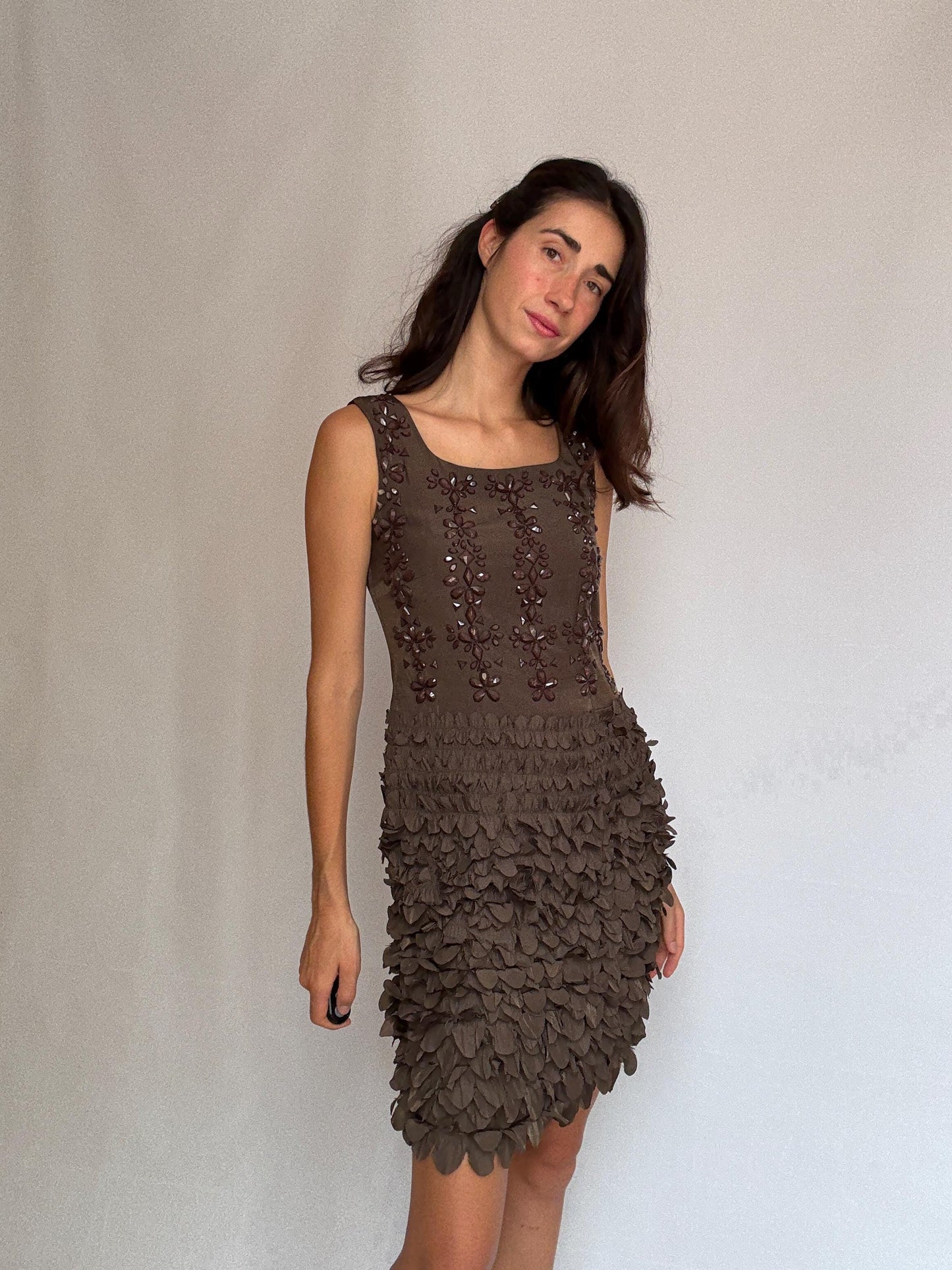 Vintage 90s Viscose Blend Evening Dress — fabric close-up