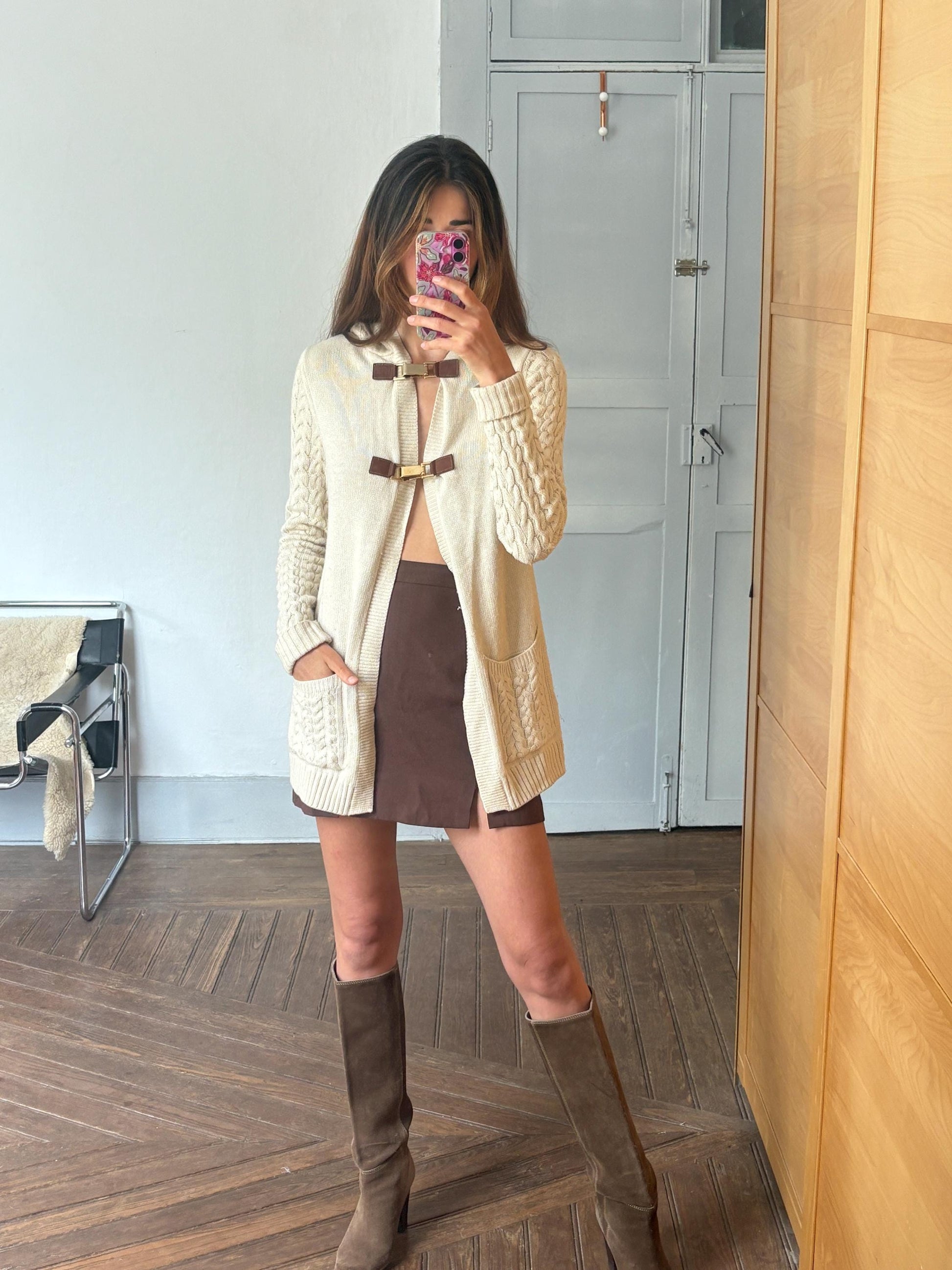 Vintage Massimo Dutti Wool Angora Cashmere Vest with Hood Leather Closure, Made in Spain