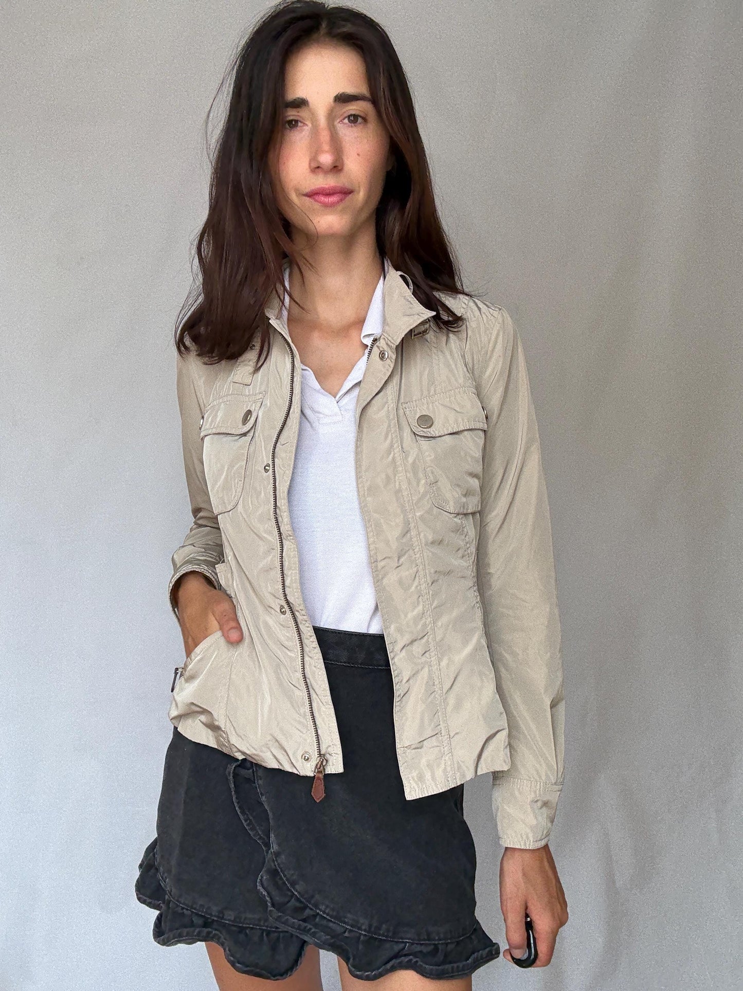 Elegant Beige Massimo Dutti Jacket with Four Pockets – Light Academic Style – Perfect for Layering US Women's Size S