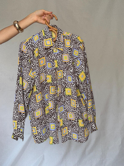 70s Geometric Animal Print Blouse - Vintage Boho Chic