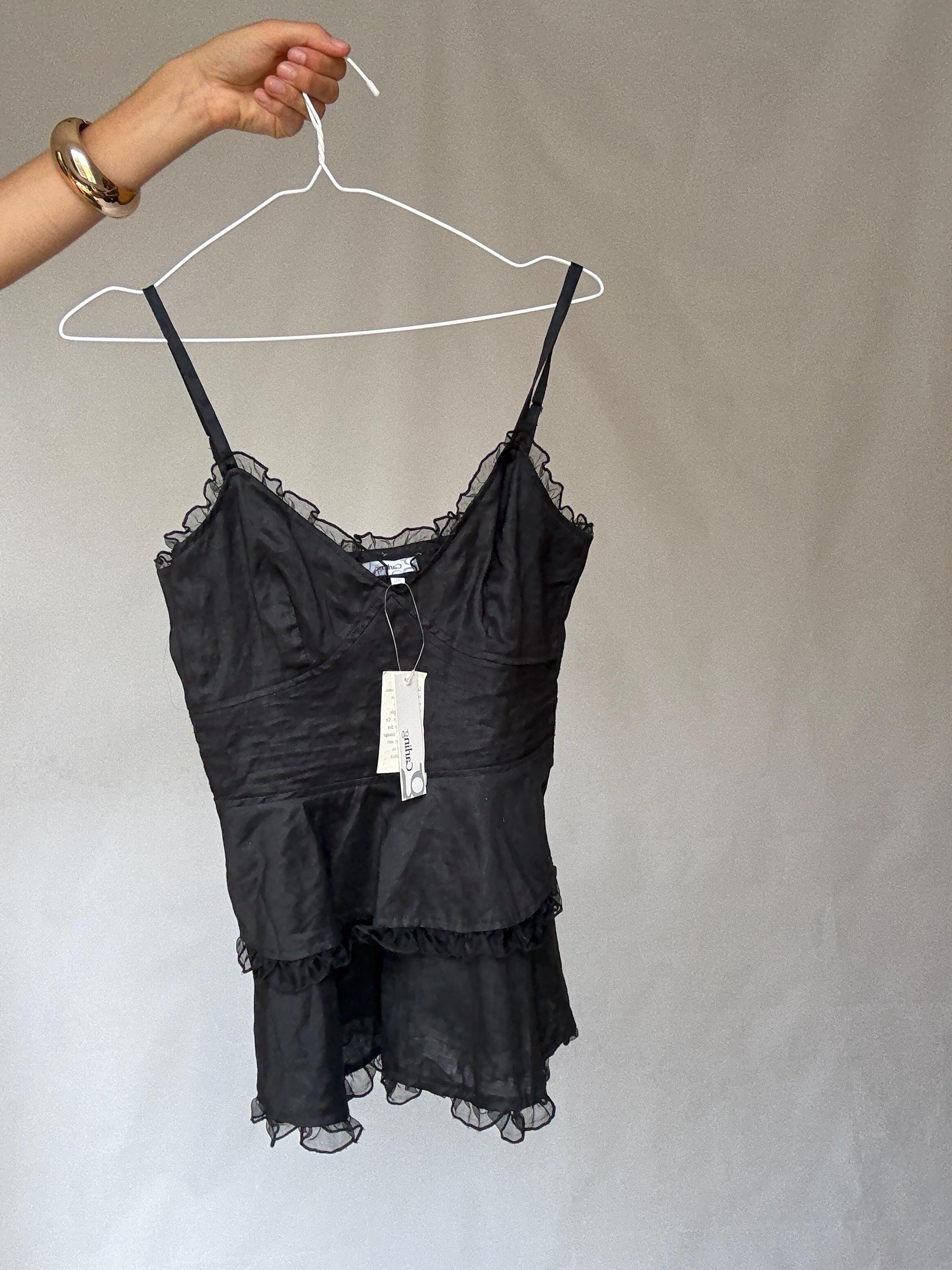 Luxury black camisole top, Rami preppy v neck tank, Carling El Corte Inglés, size 36,