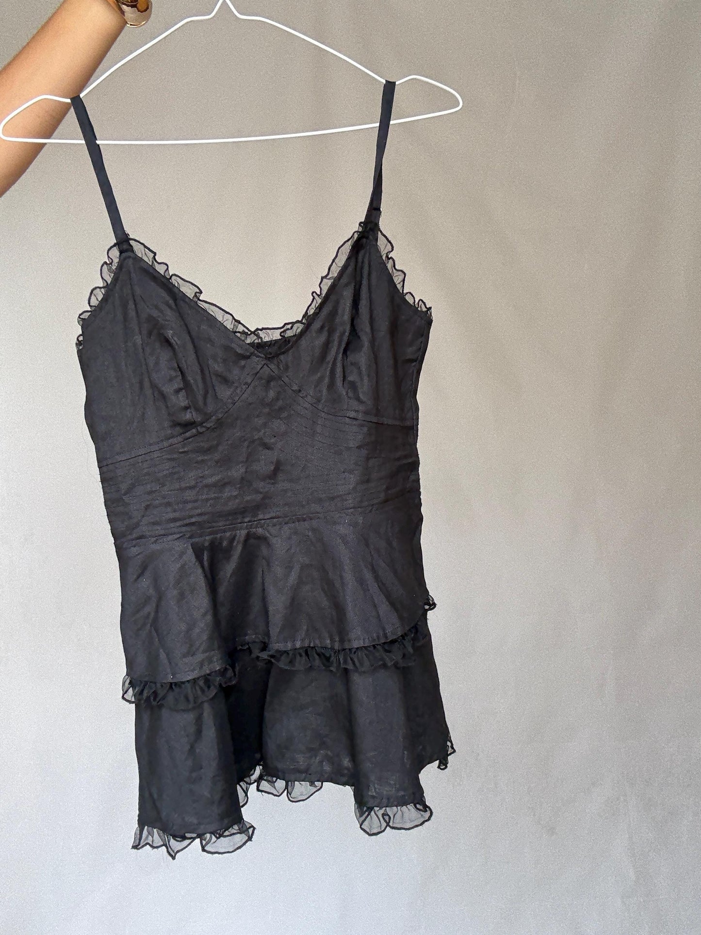 Luxury black camisole top, Rami preppy v neck tank, Carling El Corte Inglés, size 36,