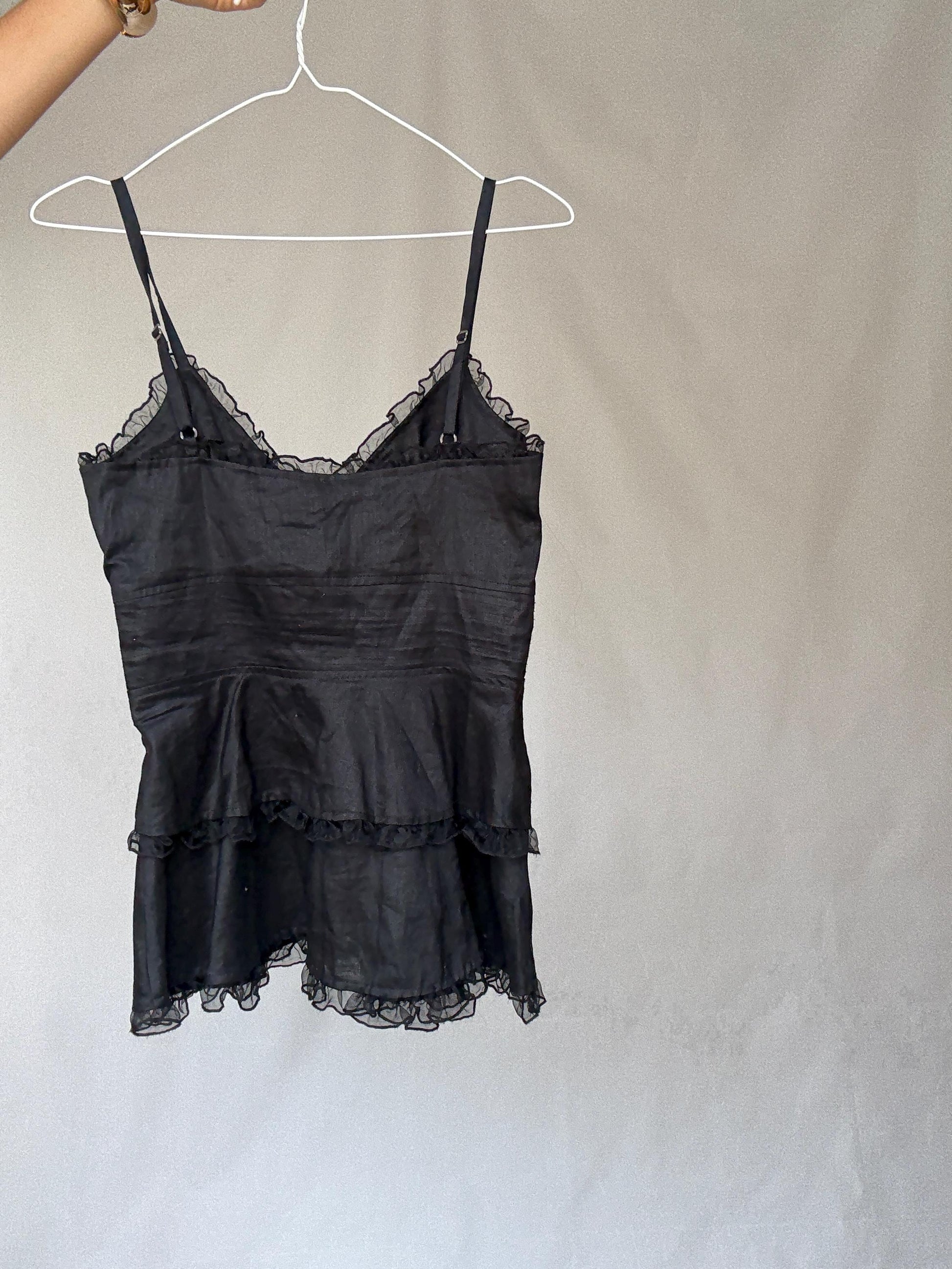 Luxury black camisole top, Rami preppy v neck tank, Carling El Corte Inglés, size 36,