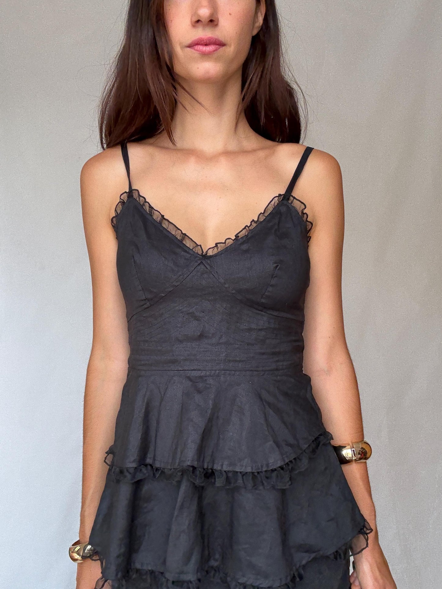 Luxury black camisole top, Rami preppy v neck tank, Carling El Corte Inglés, size 36,