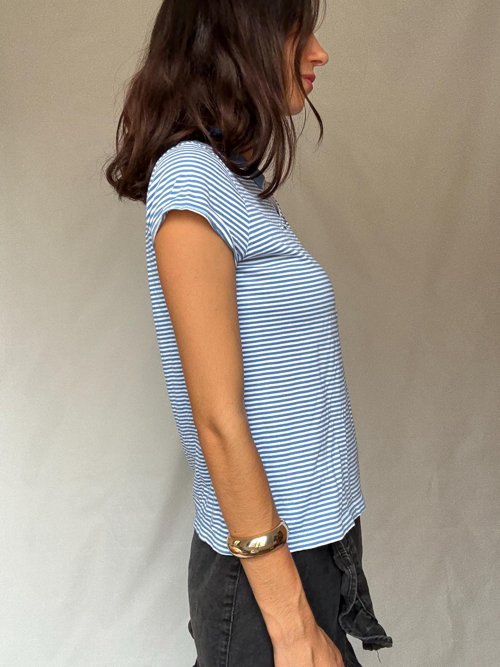 Retro 90s Blue Striped Lacoste Polo Shirt - US Size L - Casual Streetwear Style, Perfect for Vintage Aesthetic Enthusiasts