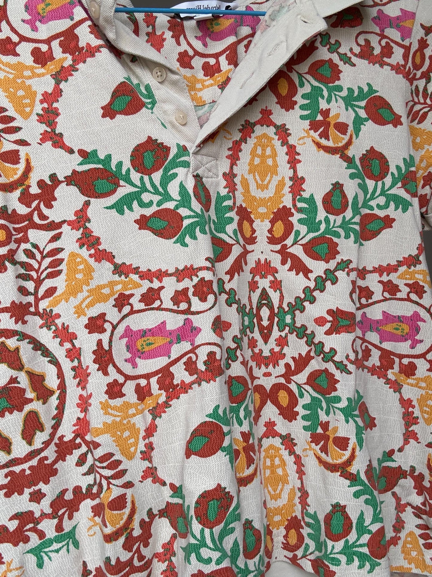 Pedro del Hierro colourful polo shirt, patterned short sleeve top, Luxury Spanish designer clothing, size S