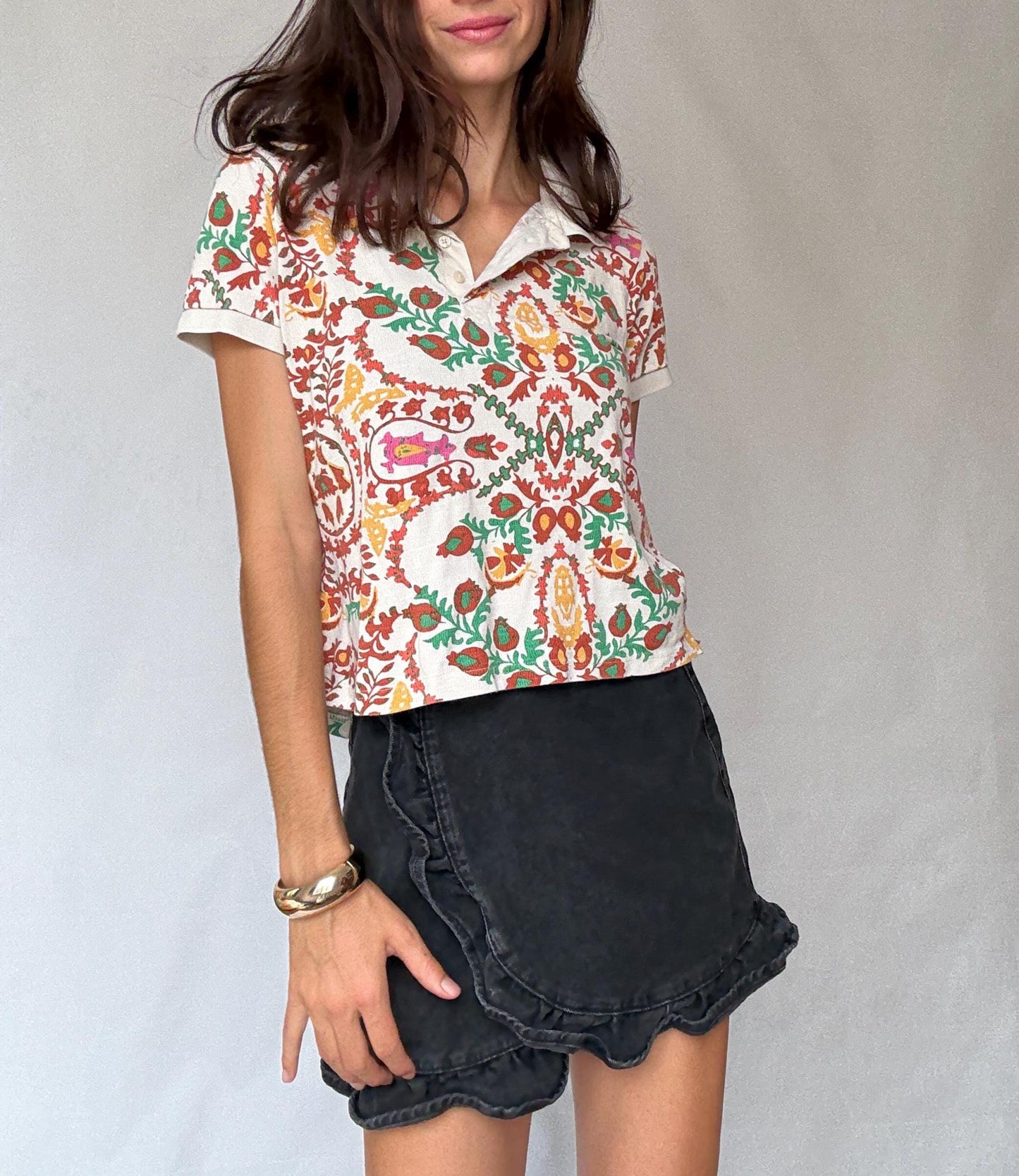 Pedro del Hierro colourful polo shirt, patterned short sleeve top, Luxury Spanish designer clothing, size S