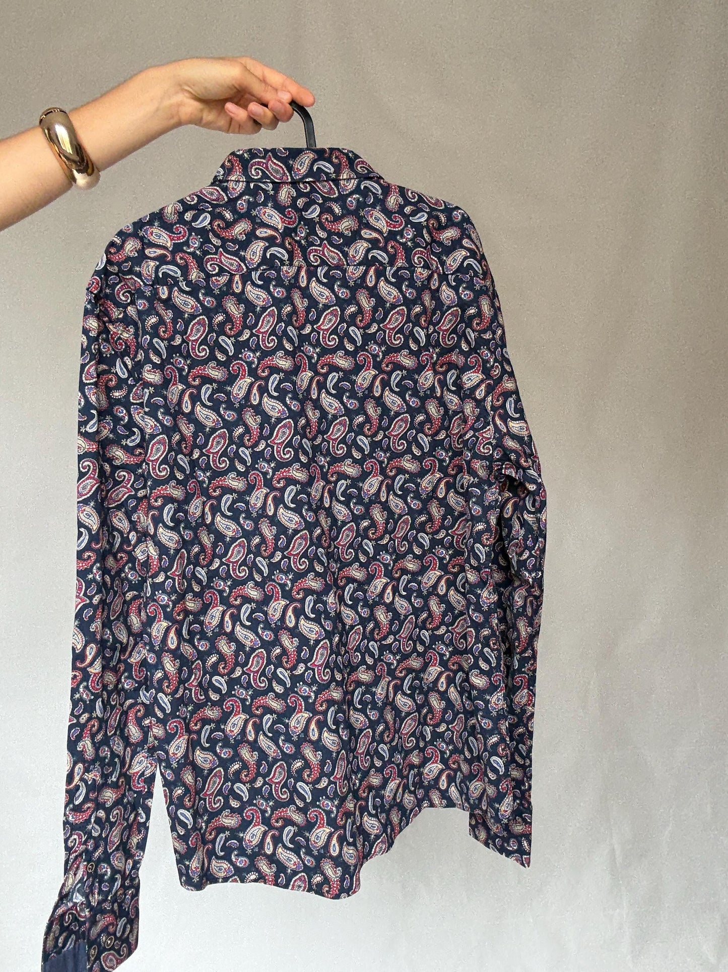 Vintage paisley button up shirt Dark & Fish XXL – unisex oversized retro cotton style, Playful print menswear