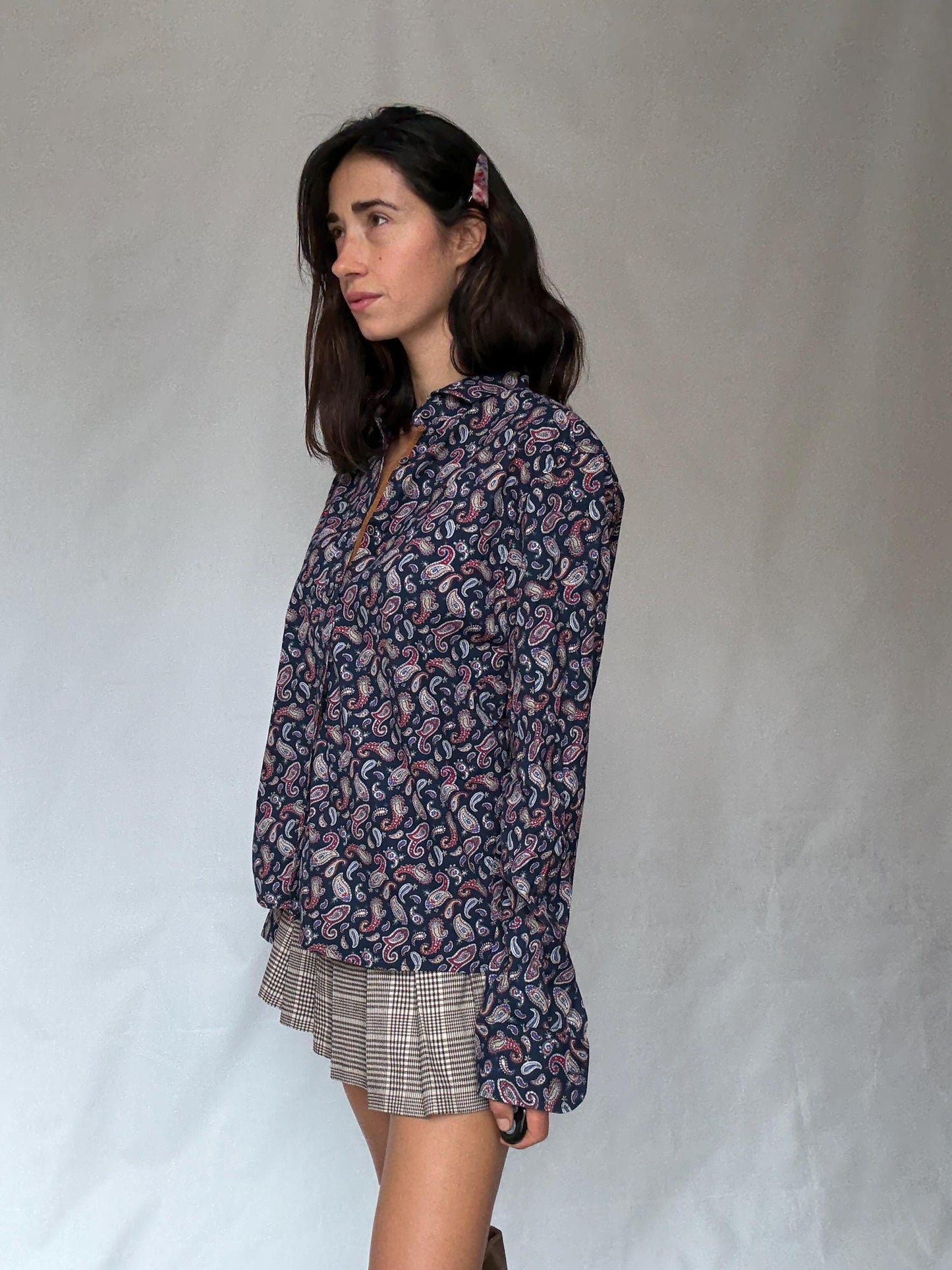 Vintage paisley button up shirt Dark & Fish XXL – unisex oversized retro cotton style, Playful print menswear