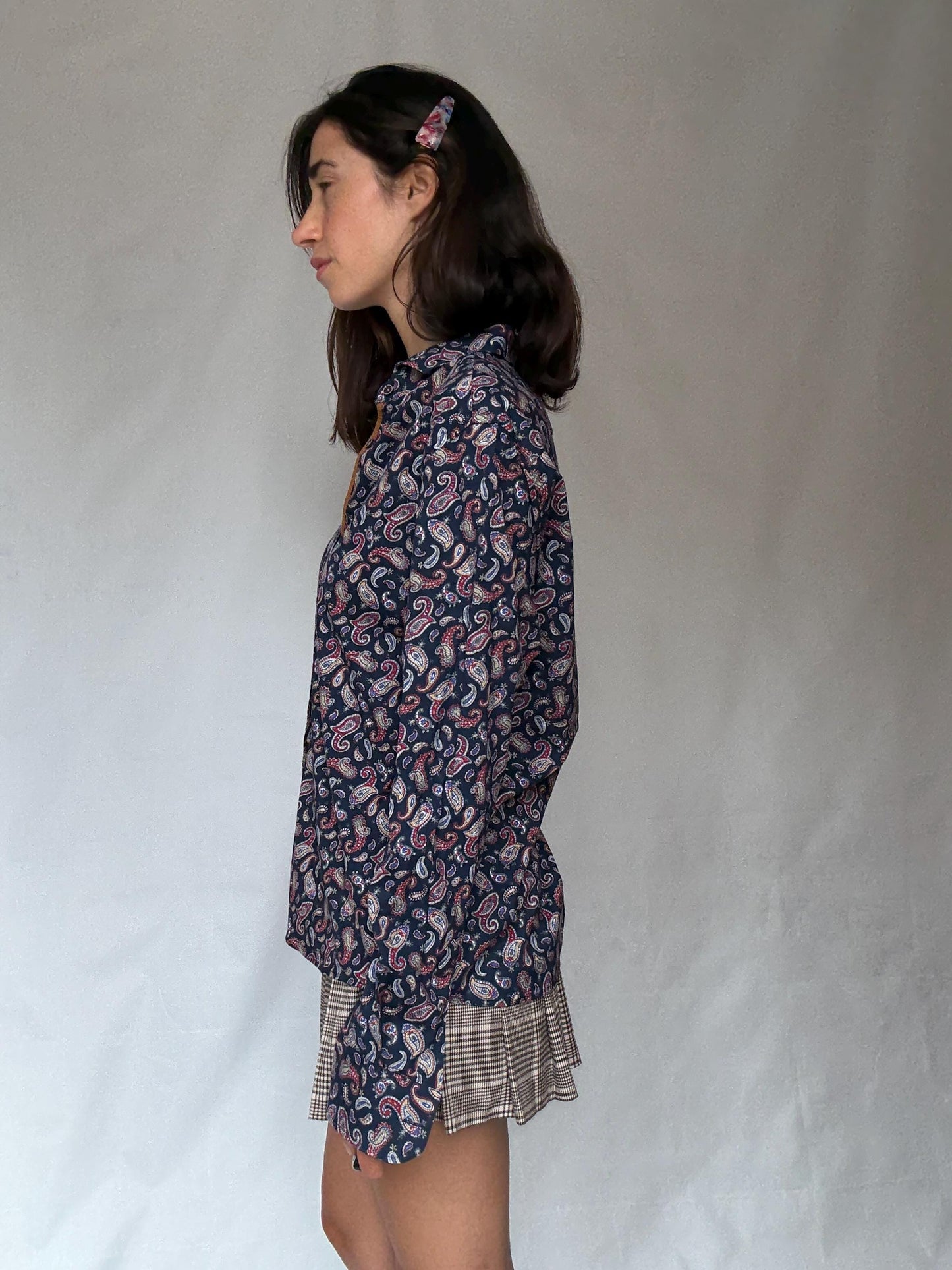 Vintage paisley button up shirt Dark & Fish XXL – unisex oversized retro cotton style, Playful print menswear