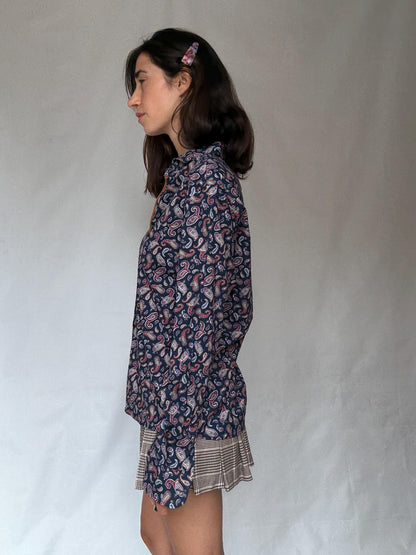 Vintage Paisley Button-Up Shirt in Dark Fish — fabric close-up