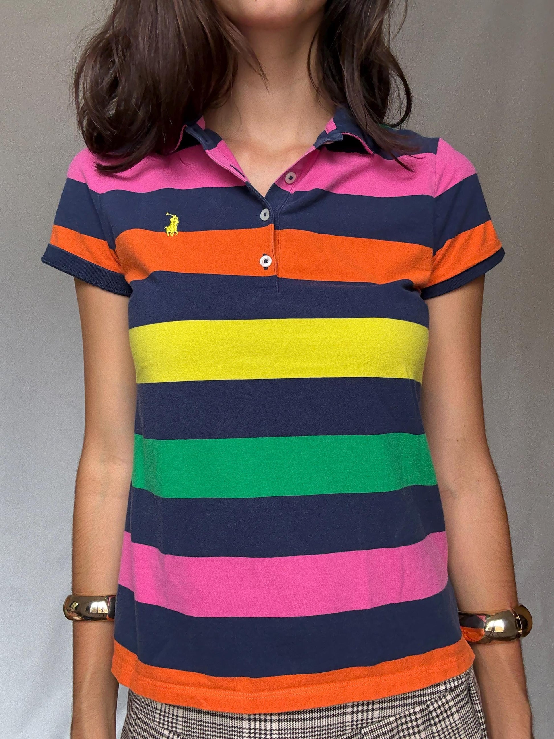 Vibrant Polo Golf Ralph Lauren Striped Polo Shirt - Preppy Style Inspired by Jackie Kennedy, US Size S