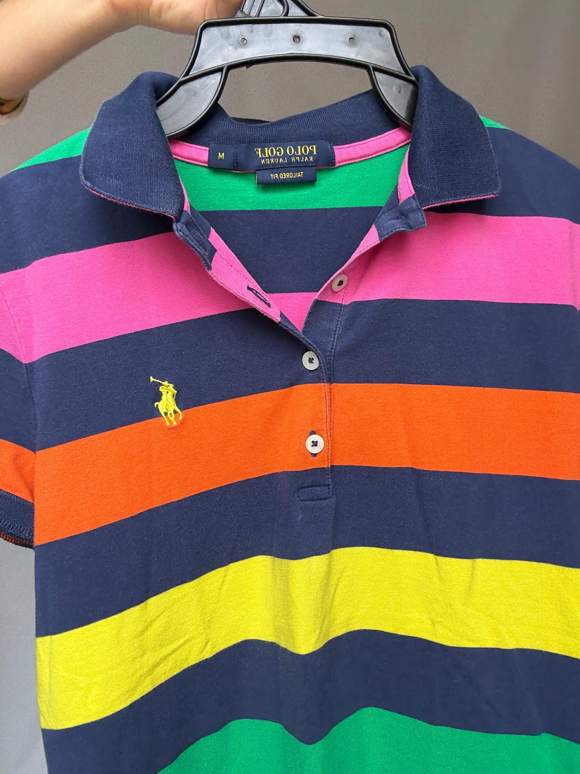 Vibrant Polo Golf Ralph Lauren Striped Polo Shirt - Preppy Style Inspired by Jackie Kennedy, US Size S